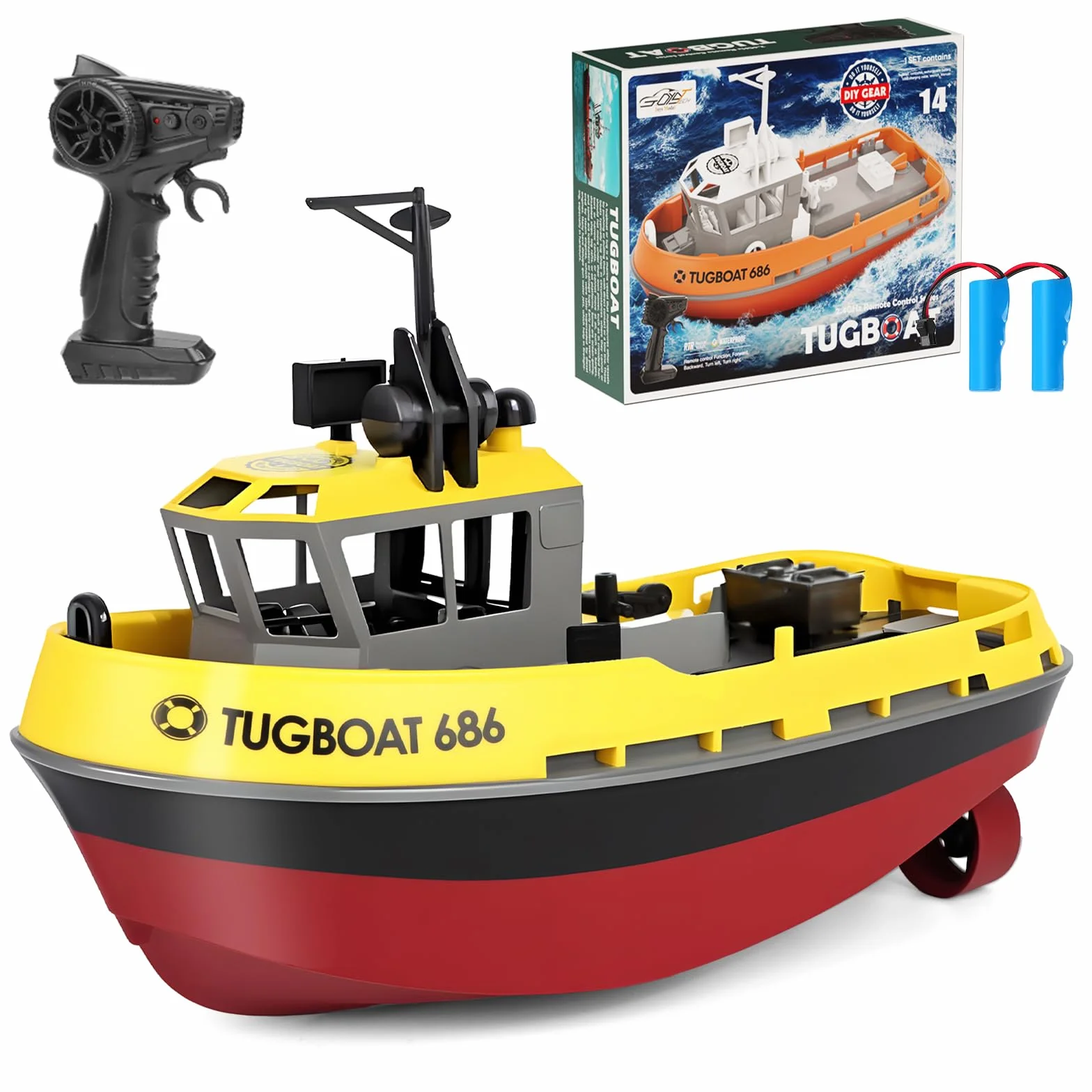 FORMIZON Barca telecomandata, 1:72, modello di simulazione fai da te, barca RC con luci LED, 2,4 GHz, giocattolo nave telecomandata RC, giocattolo da piscina per bambini e adulti