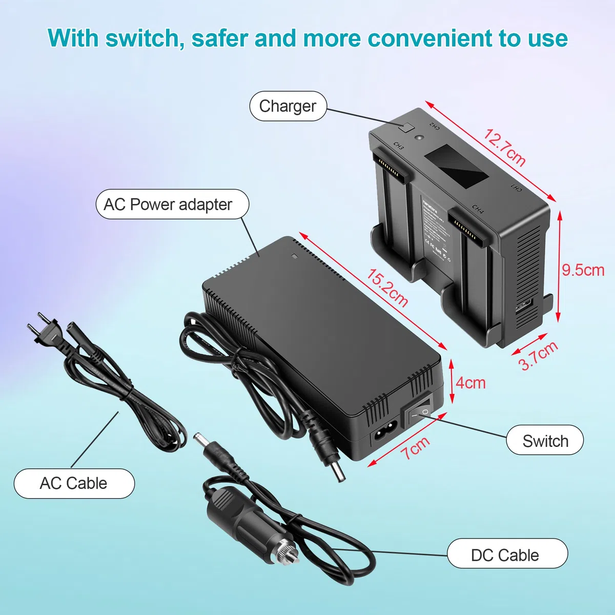 Caricabatterie da muro e da auto per DJI Air 2S, Mavic Air 2 Drone, 5 in 1 Caricatore,Ricarica 4 Batterie, Stazione di Ricarica Carica Batteria Accessori