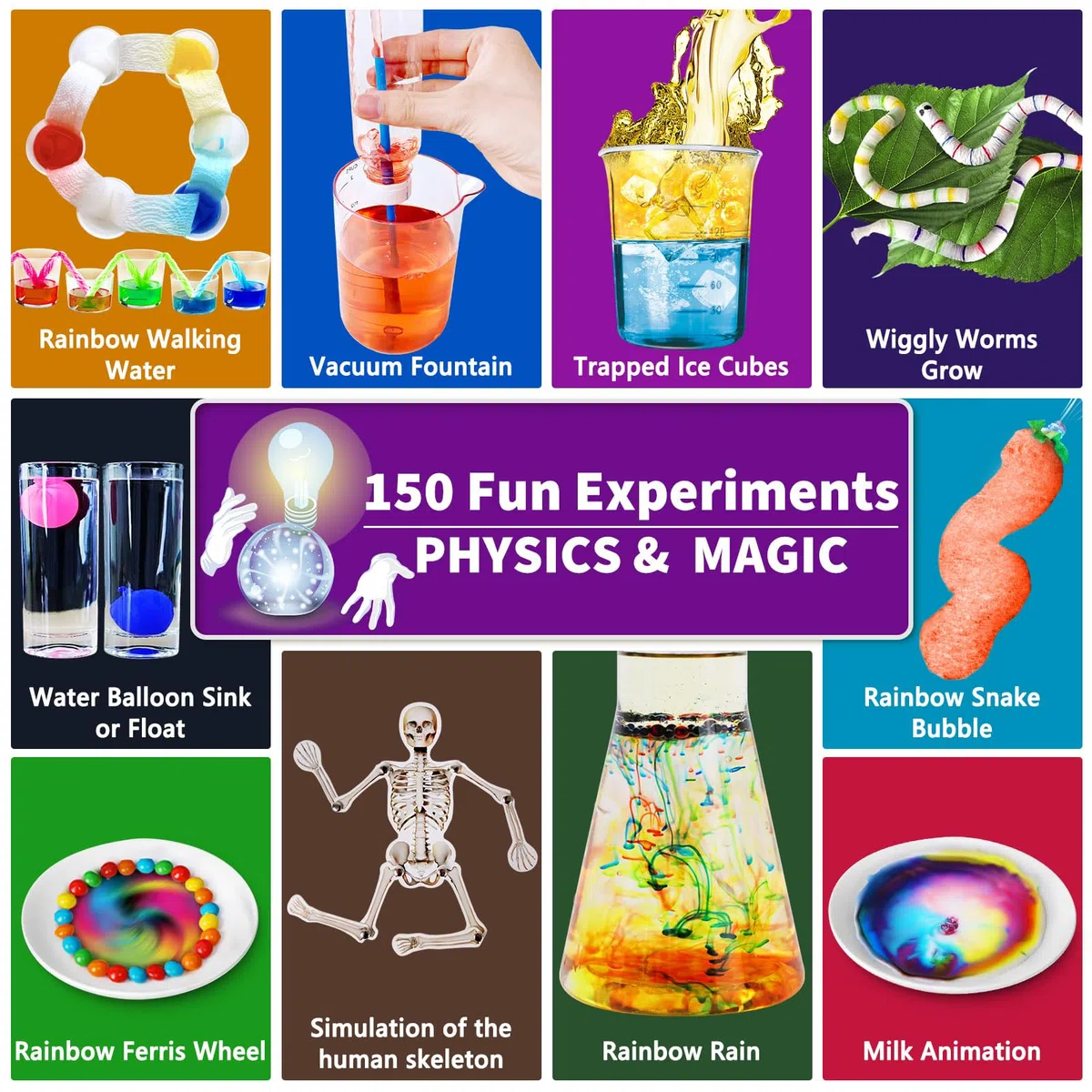 UNGLINGA 150 Esperimenti Scientifici per Bambini, Idee Regalo di Compleanno per Bambini e Bambine, Giocattoli Educativi Stem Strumenti Scientifici, Laboratorio di Chimica, Vulcano Giocattolo