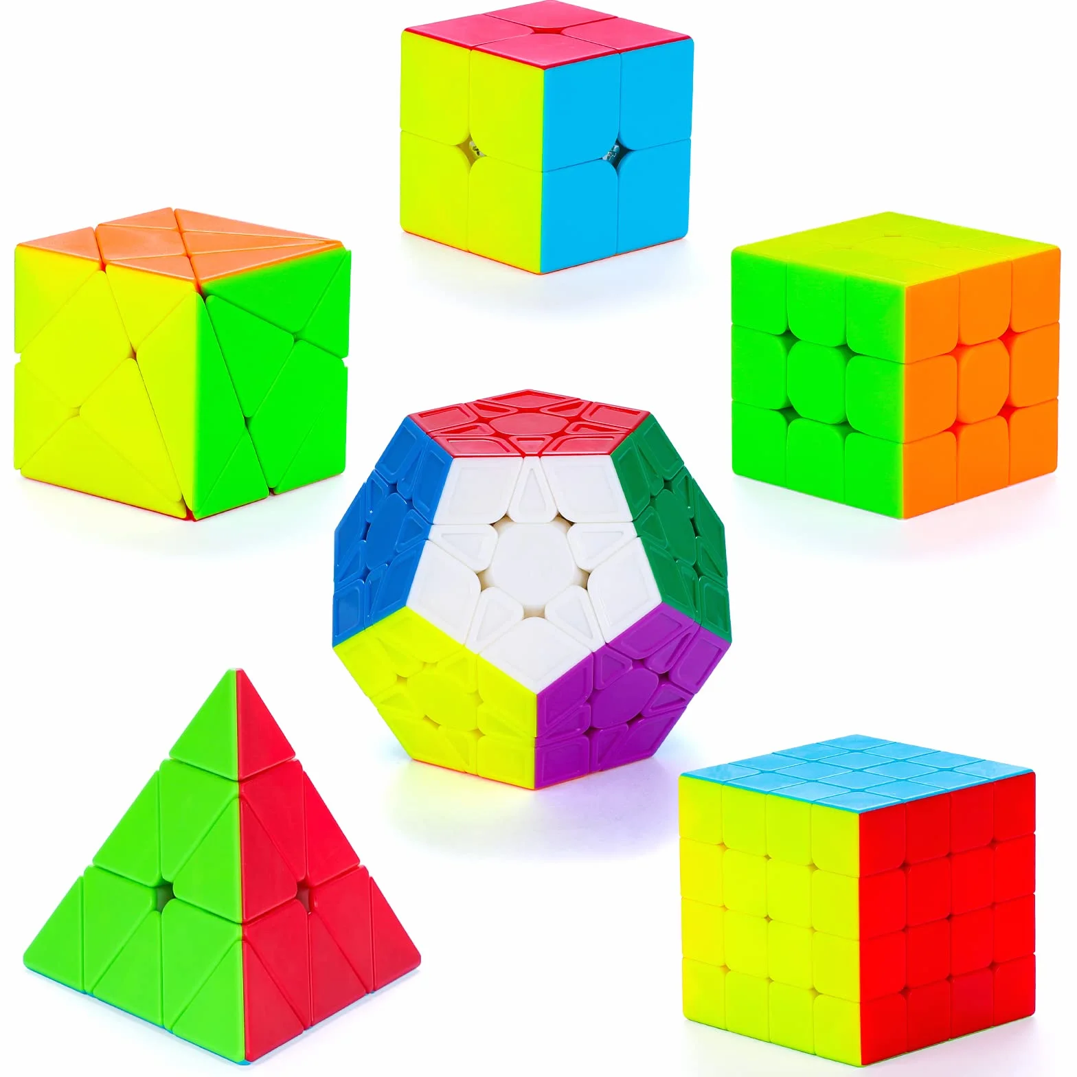 Coolzon Set di 6 Cubi Magici di Velocità, Set di 6 Cubi Magici di Velocità 2x2x2 3x3x3 4x4x4 Pyraminx Megaminx Skewb Cubi Magici Senza Adesivo Puzzle Cubo Giocattolo per Bambini e Adulti