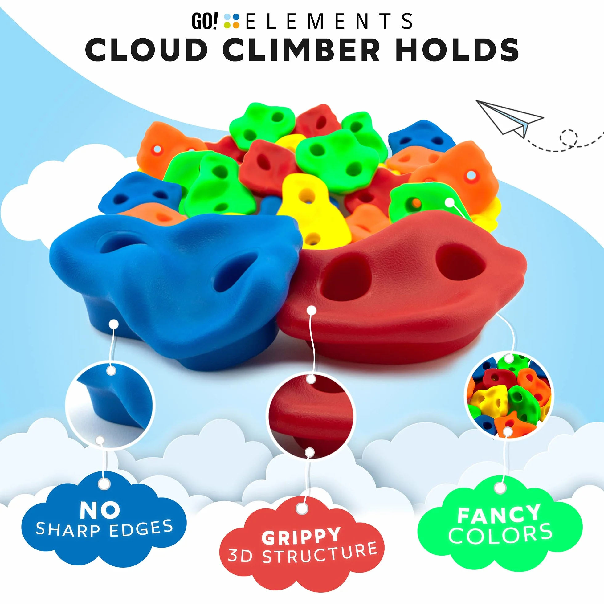 GO!elements Prese Arrampicata per bambini set da esterno incl. materiale di fissaggio | pietre per arrampicata indoor per parete d'arrampicata | boulder colorati per torre gioco con viti 15/20/25/30er