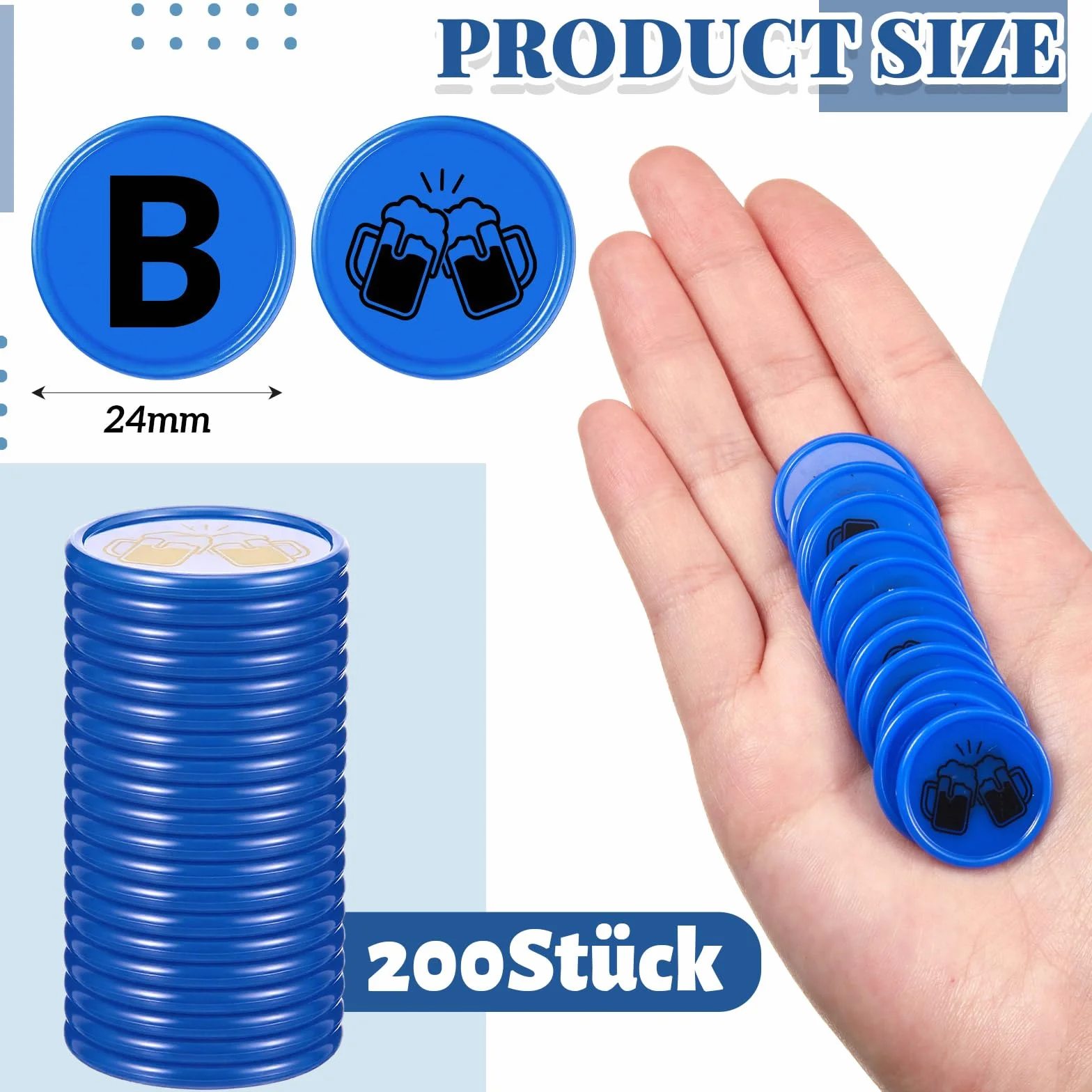 Nezyo 200 Pezzi Gettoni Birra Blu B Chip per Buoni Ø 24 mm in Plastica Riutilizzabile Ideali per Festival della Birra, Ristoranti, Mense, Feste, Eventi in Discoteca e Festival