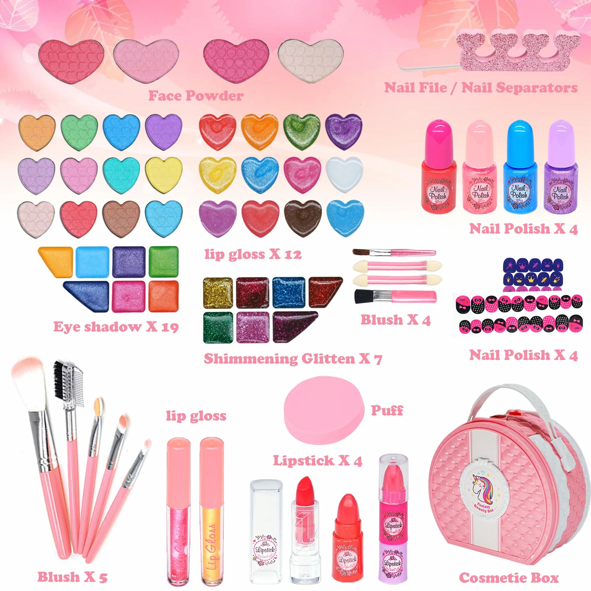 Mrabbitoo Set Trucchi Bambina - 66 pezzi Anallergici Lavabile Valigetta Trucchi Bambina, trousse Trucco Bimba, Giochi Natale Compleanno Regalo Principessa 3 4 5 6 7 8 9 10 11 12 Anni (rosa)