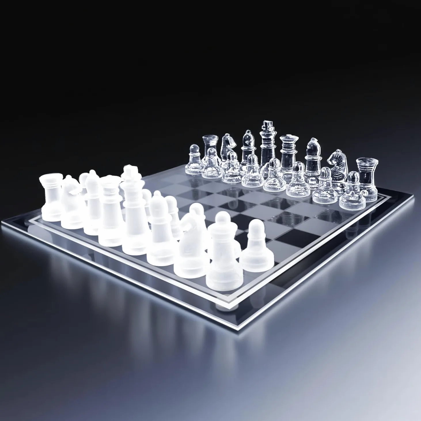 Set di scacchi in vetro fine – Scacchi in vetro massiccio e scacchiera a specchio in cristallo 25,4 x 25,4 cm, regalo per adolescenti e adulti, nero