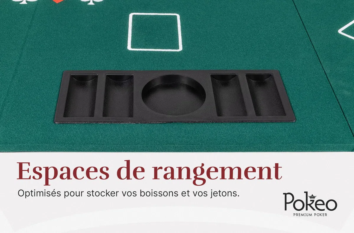 Vassoio da poker pieghevole in 4 parti, rettangolare, verde, tappetino da poker, gioco di carte e gettoni, tappetino da poker pieghevole con porta bicchieri, ideale per tavolino da salotto
