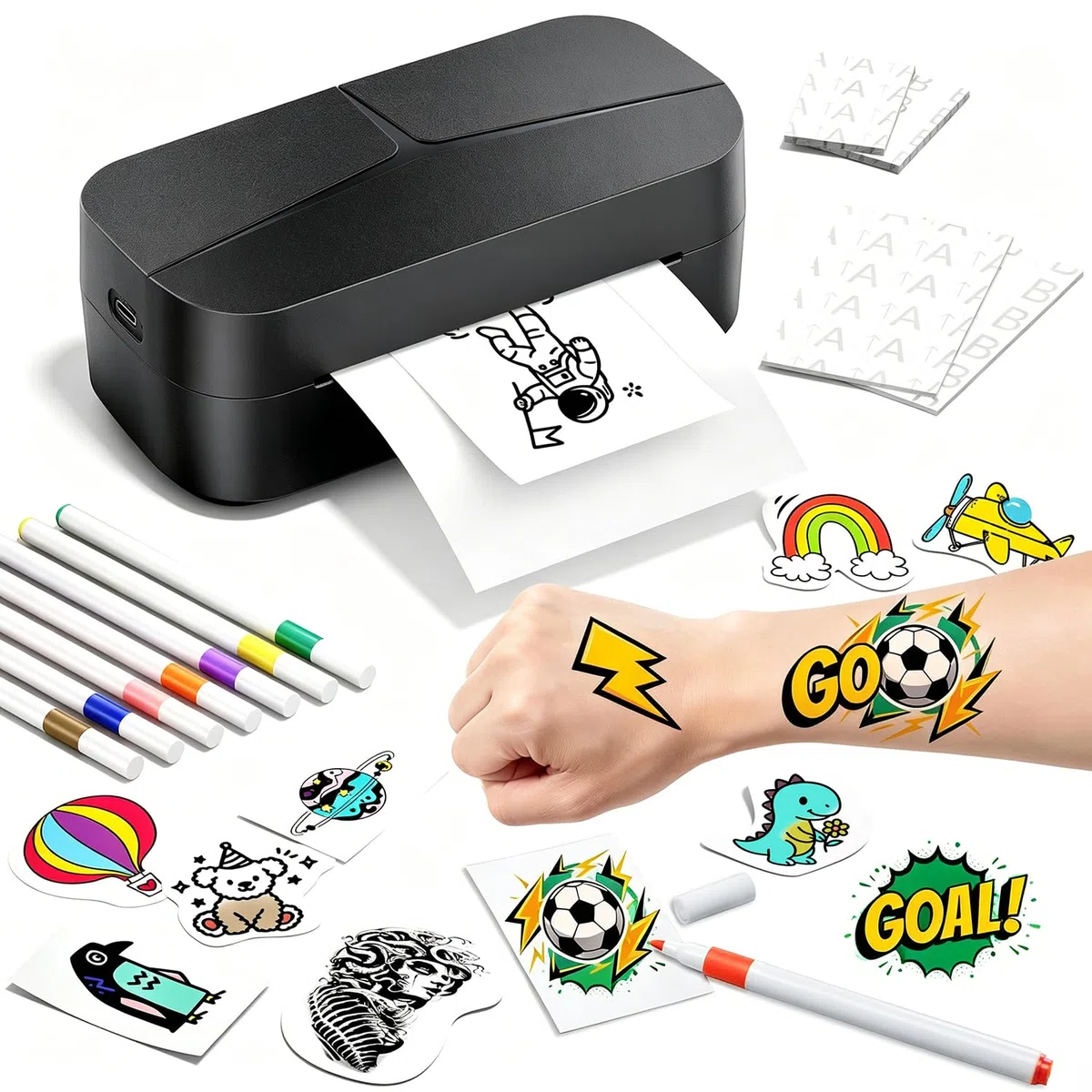 Phomemo TK32 Stampante Tatuaggi Temporanei per Bambini, Macchina per Tatuaggi con 50 Fogli & 8 Pennelli, Giochi Regalo Bambina 6 7 8 9 10 11 12 Anni Femmina