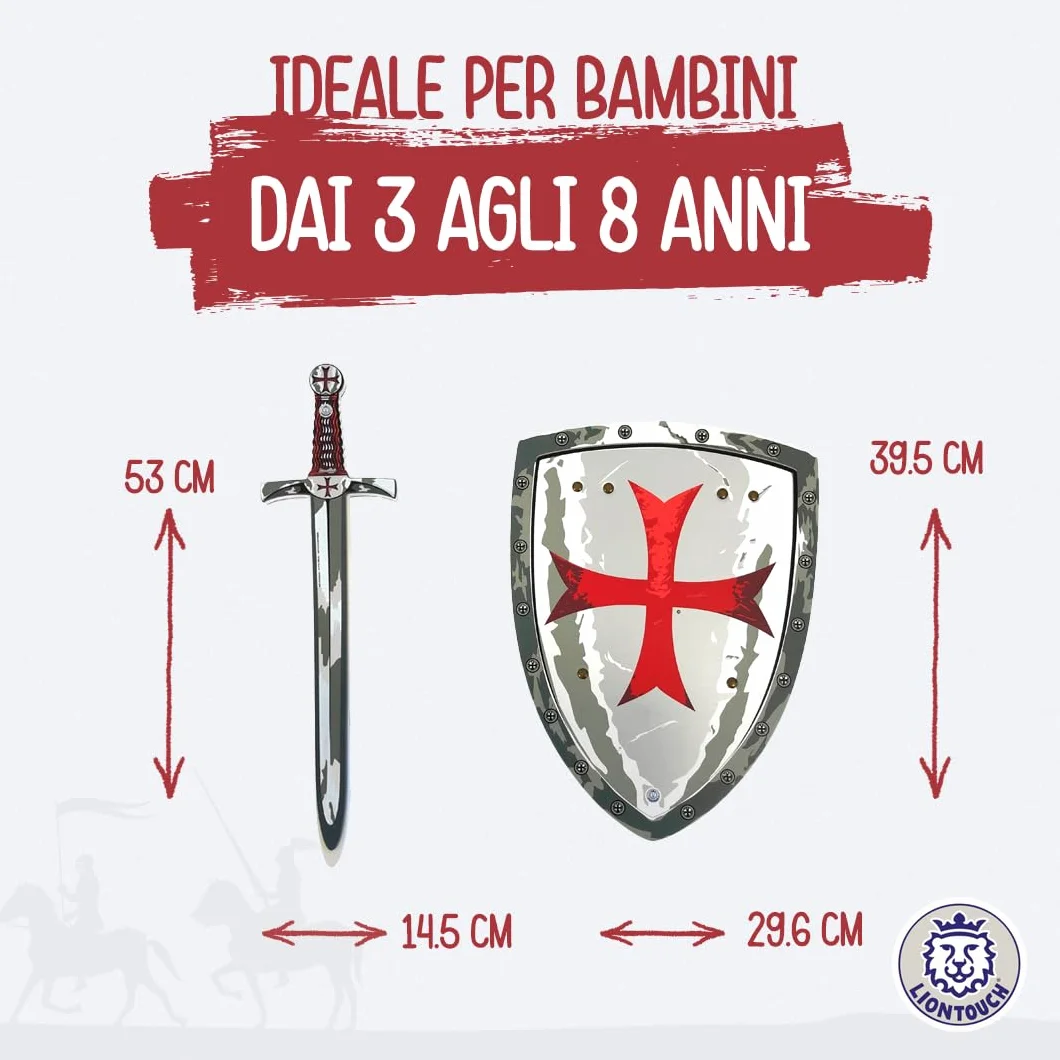 Liontouch - Spada e Scudo Cavaliere di Malta - Età 3-8 Anni | Set Medievale in Sicura Gommapiuma con Classica Croce Rossa per Giochi di Ruolo | Armi e Accessori Giocattolo per Travestimenti da Ragazzo