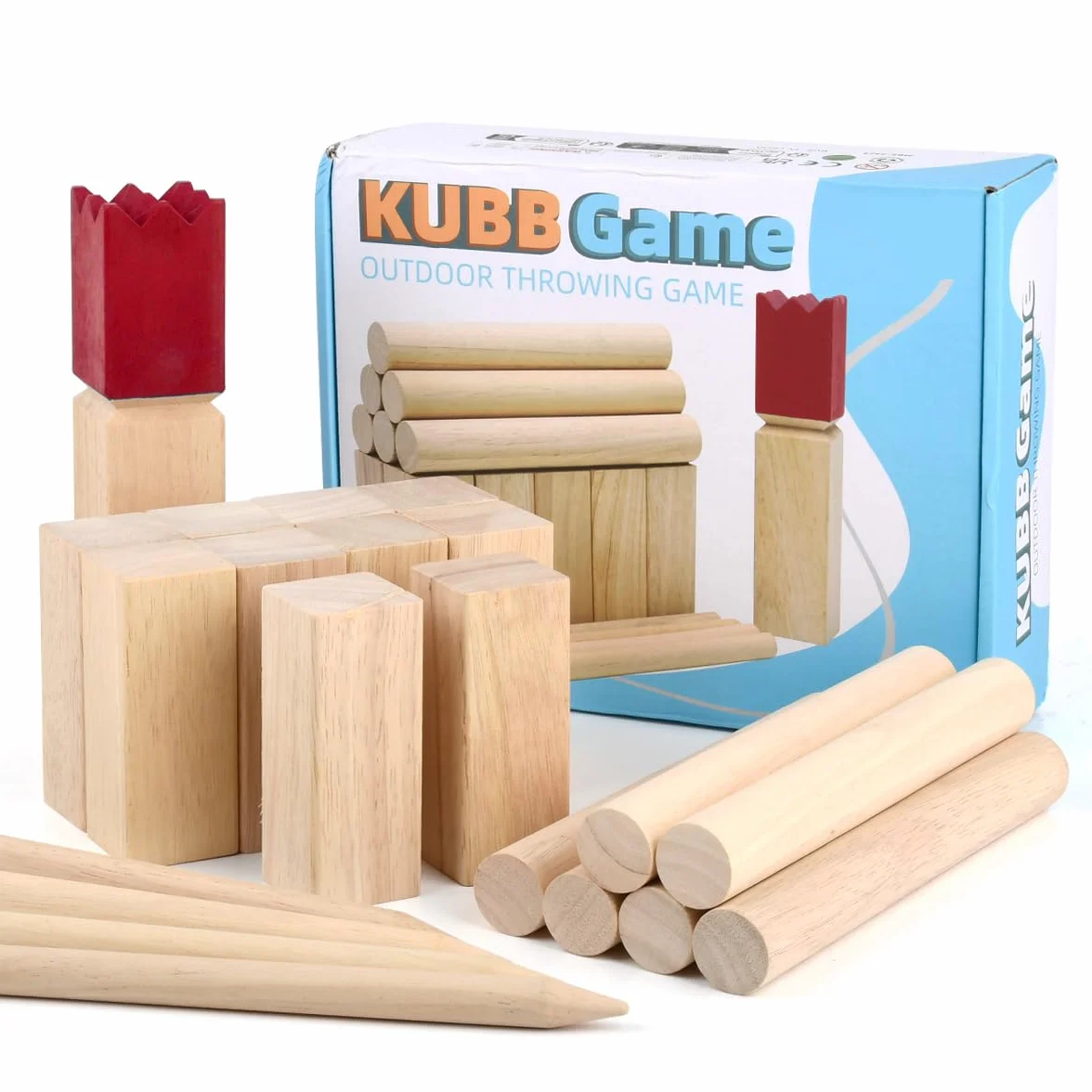 Kubb Gioco Legno - 22 Pezzi Gioco in Legno da Esterno e Borsa - Giochi da Lancio da Esterno - Kubb Viking Game, per 2-12 Giocatori - per Giardino, Prato e Campeggio