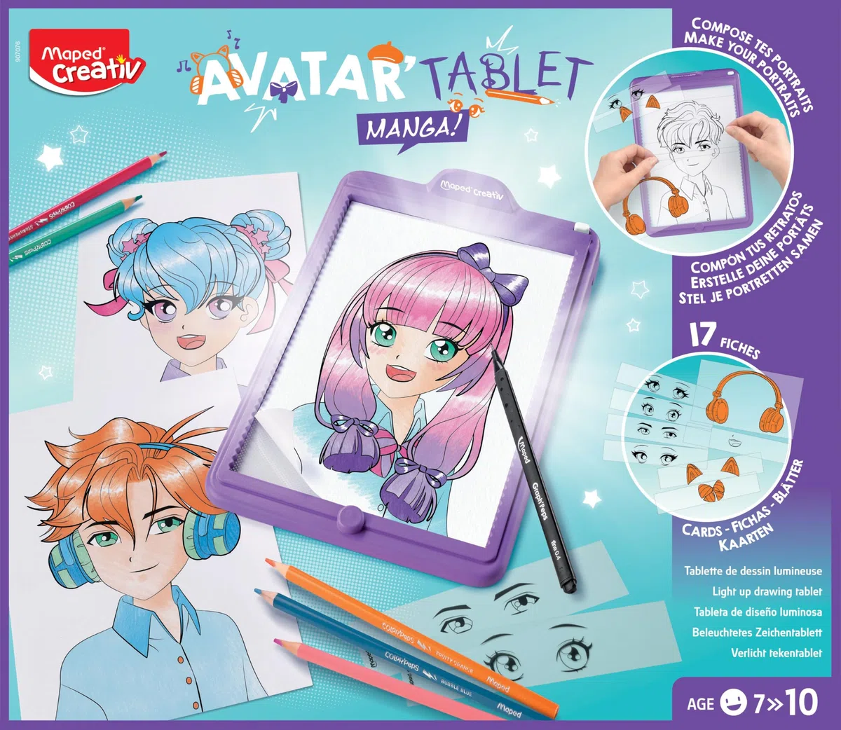 Maped Creativ Avatar'Tablet Manga - Macchina da disegno luminosa, per comporre ritratti Manga all'infinito, tavoletta luminosa con schede, modelli e materiali da disegno, a partire dai 7 anni