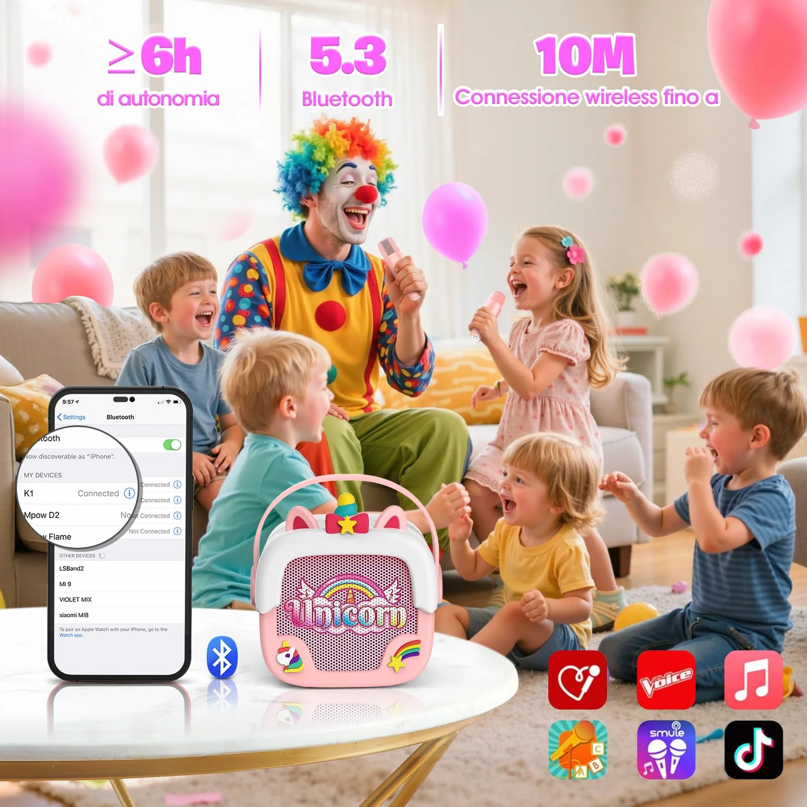 Karaoke dla Dzieci Unicorno Mikrofon Magiczny Prezent dla Dziewczynki 3-12 Lat