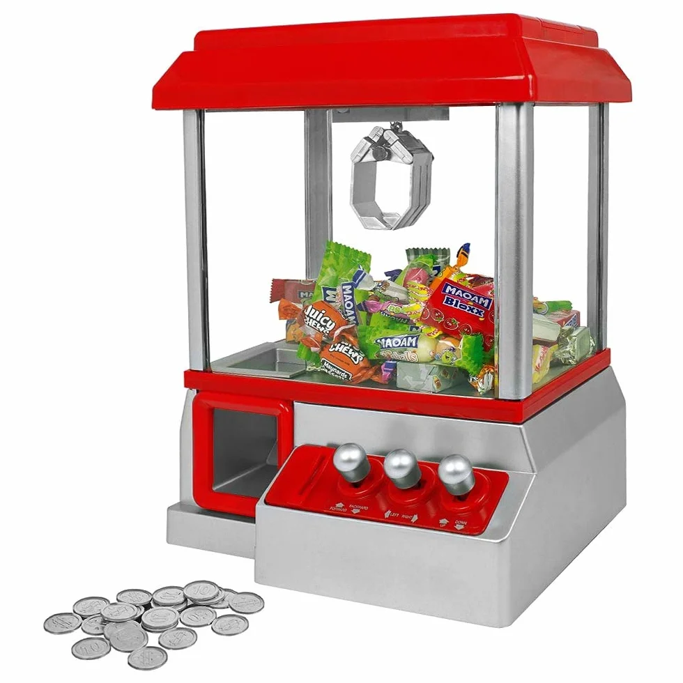Mikamax - Candy Grabber - Gioco arcade - Macchina dei dolci per la casa - macchina artiglio - Mini Fair Game Machine - Rosso - Macchina per caramelle con braccio di presa