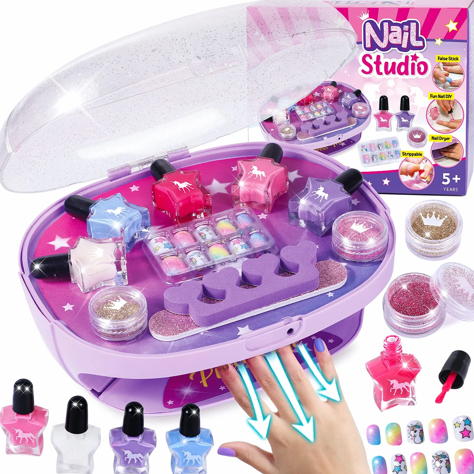 Tacobear Kit Unghie per Bambina 6-12 Anni - Peel Off Smalto, Asciuga Unghie, Adesivi Set Manicure Gioco Trucchi Compleanno Regalo 5-12 Anni