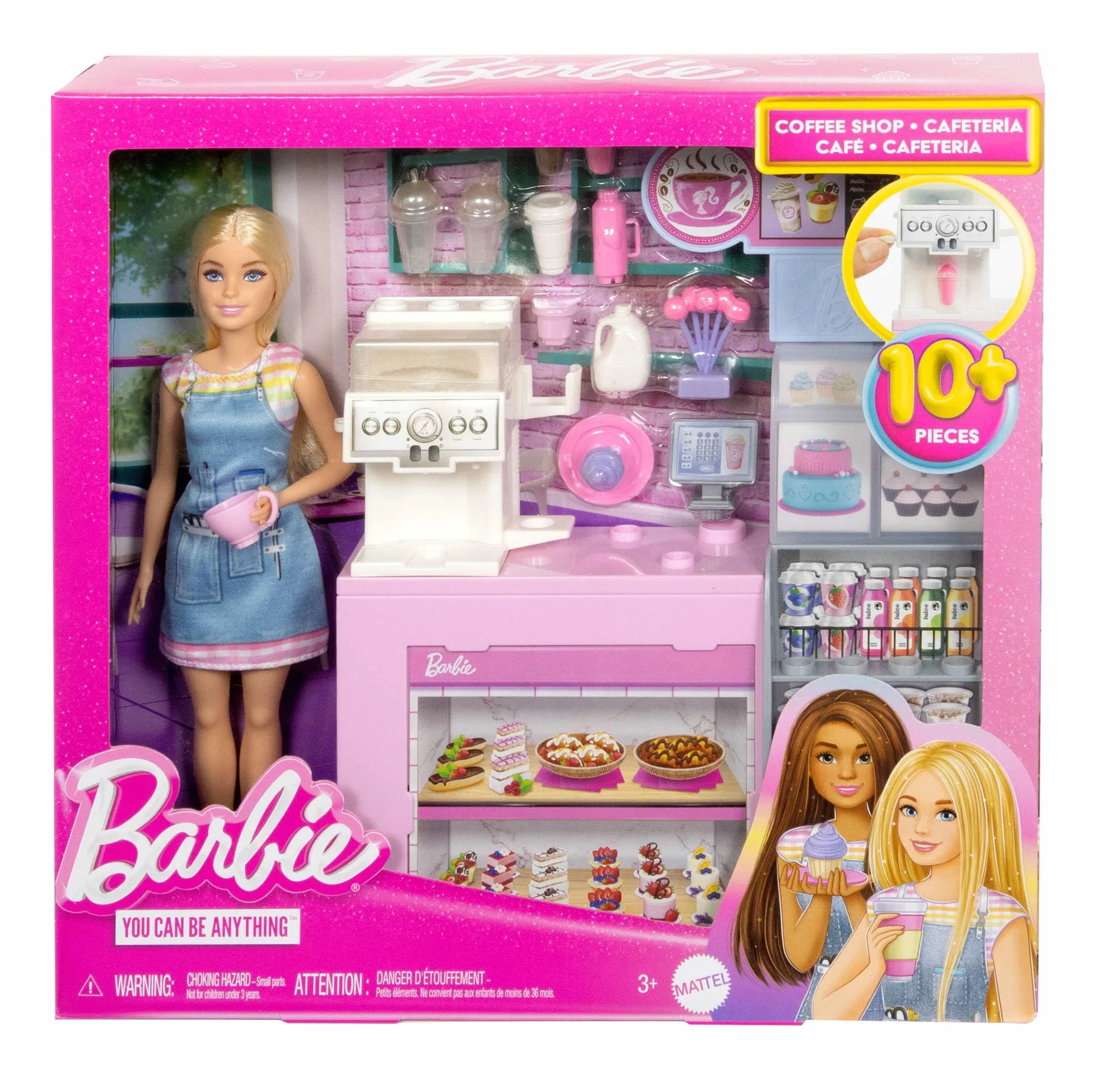 Barbie - Caffetteria, playset con bambola barista bionda e 12+ accessori a tema inclusi, tra cui macchina per caffè e frullati, tazze e cibo, giocattolo per bambini, 3+ anni, HXN94