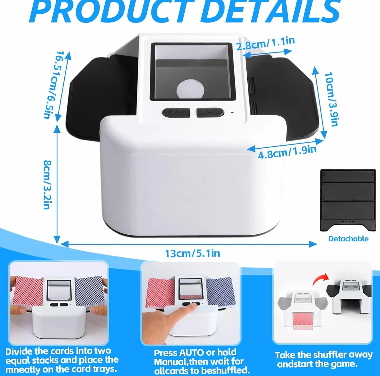 Miscelatore Automatico di Carte, Miscelatore Elettrico per 1-2 Mazzi di Carte, modalità Automatica e Manuale, Ricaricabile 2000 mAh, Portatile e Basso Rumore per Poker, Uno, Blackjack, Skip-BO