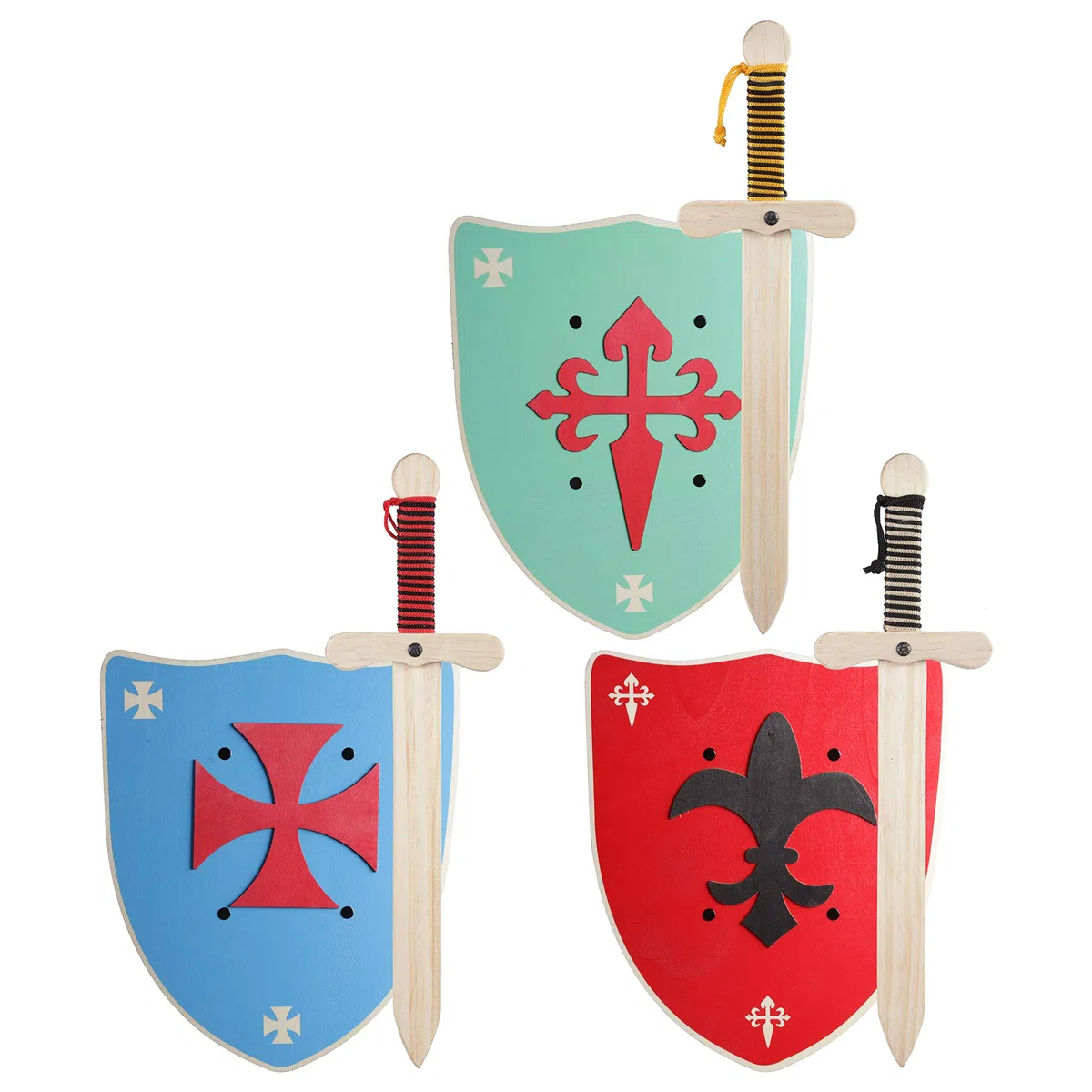 Spada e Scudo da Cavaliere in Legno Fatti a Mano - Giocattolo Bambino, Bambina, Bambini - Complemento Giochi, Giochi Imitazione, Costume, Medievale, Guerriero, Festa Tema, Medioevo (Scudo Verde XL)