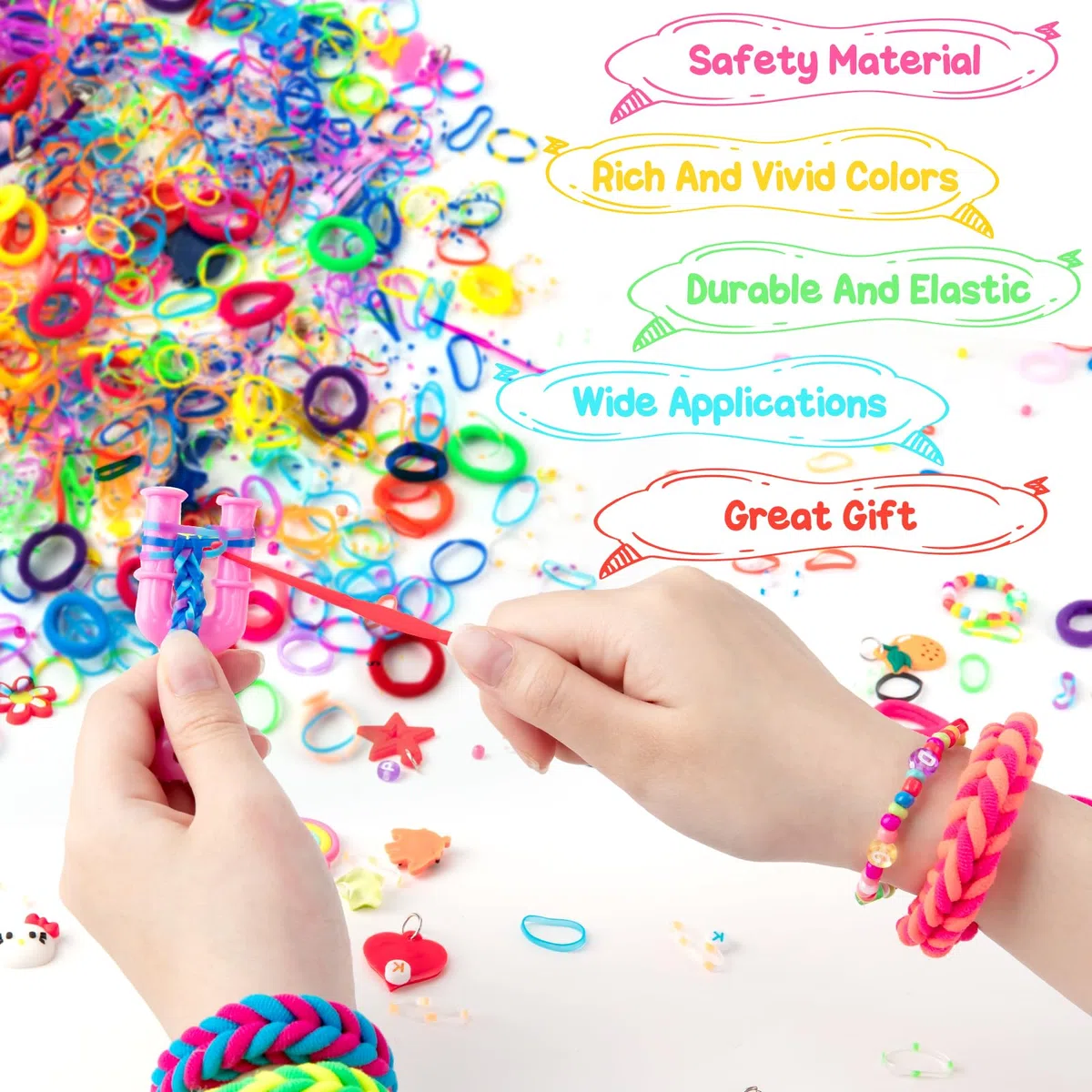 SLEMAKO 18000+ Elastici Per Braccialetti, 20 Colorati Gomma Kit Per Fare Braccialetti Kit Con Perline, Fai Da Te Bambina Elastici Di Gomma Bracciale Giochi Natale Regalo Per Bambini Ragazza Ragazzi