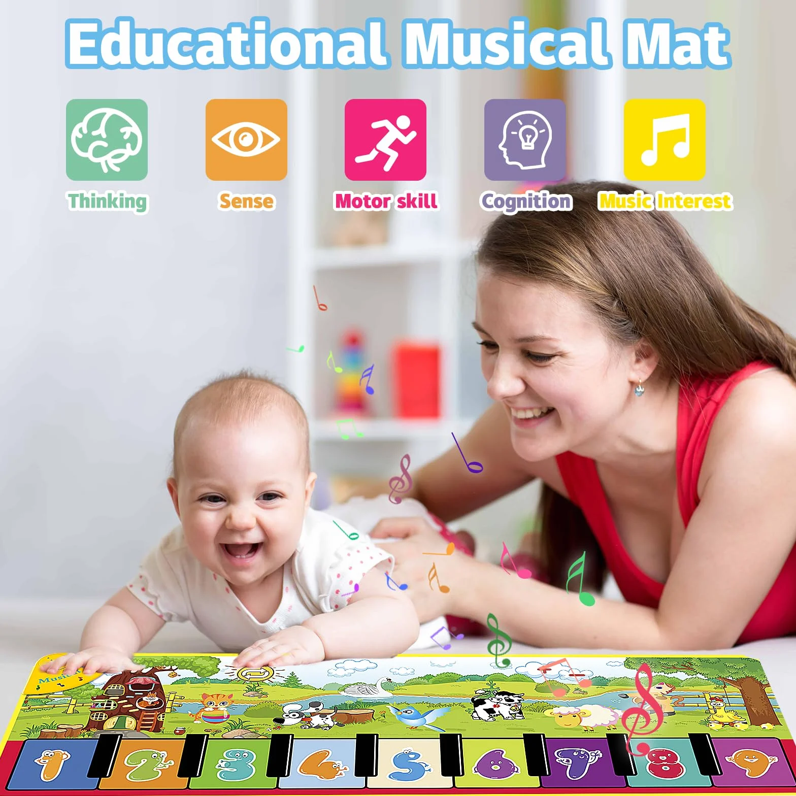 MOONTOY Tappeto Musicale con 18 Suoni e 9 Tastiere Pianoforte per Bambini 1-4 Anni