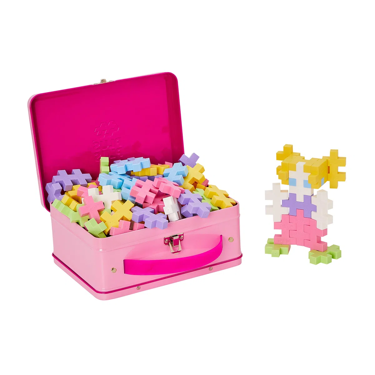 Plus-Plus 9603275 - Set di mattoncini da Costruzione, in Pratica Scatola di Metallo con Manico, 70 Pezzi, Multicolore