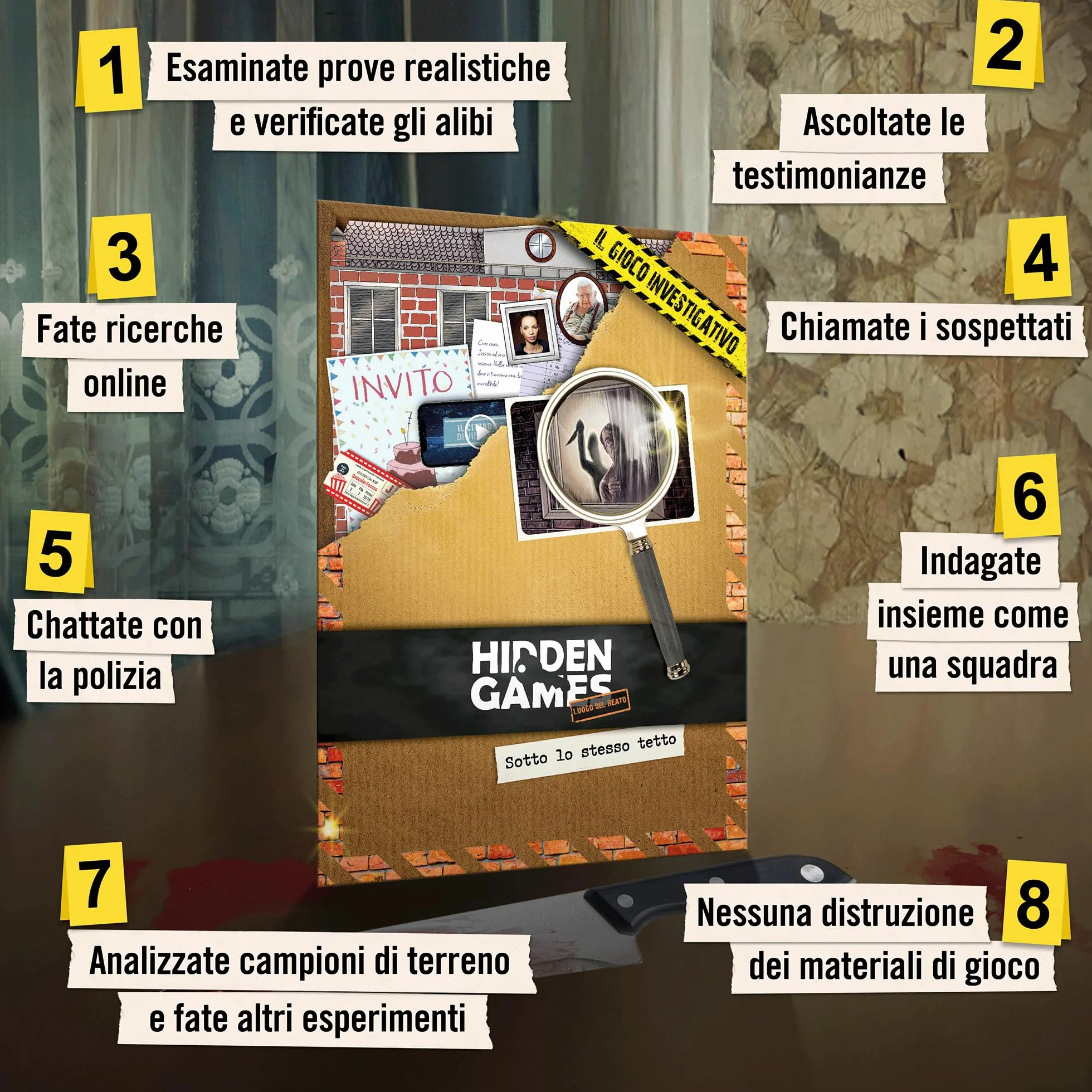 Hidden Games Luogo del Reato – Sotto lo stesso tetto – Gioco poliziesco, simile a Escape Room per il tavolo, risolvi un caso, gioco poliziesco, caso da risolvere, cold case