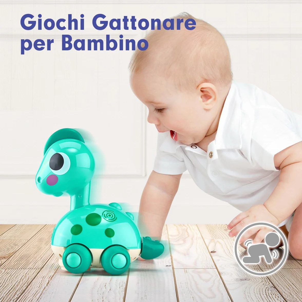 CubicFun Giochi Bambini 1 Anno Dinosauro Interattivo - Giocattolo Gattonare con Musica e Luci, Dino Sonoro per Neonato 12 18 Mesi, Regalo Bambino 1 2 Anni Compleanno