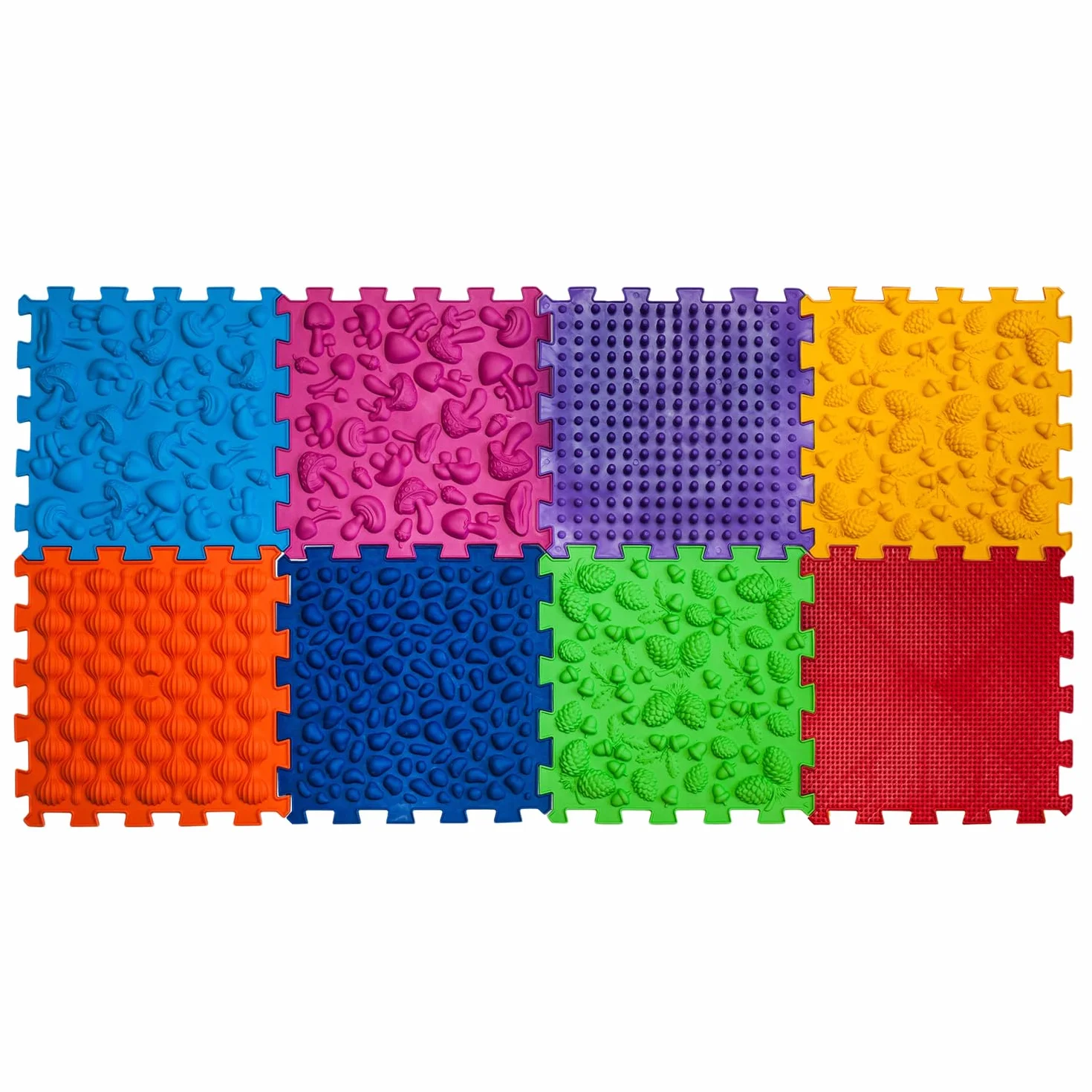 Tappetini ortopedici per massaggi sensoriali e strutturali "Puzzle Mix", 8 pezzi.