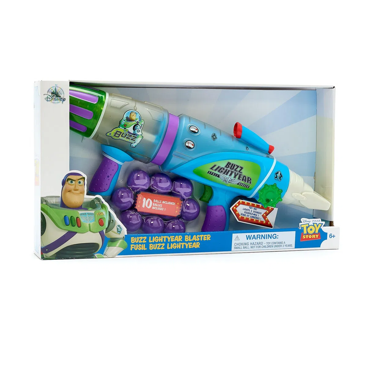 Disney Store Ufficiale Fucile a proiettili fosforescenti Buzz Lightyear, Toy Story, 45cm, Pistola Giocattolo con Effetti di Luce e Suono, Include 10 Palline di Schiuma Morbida
