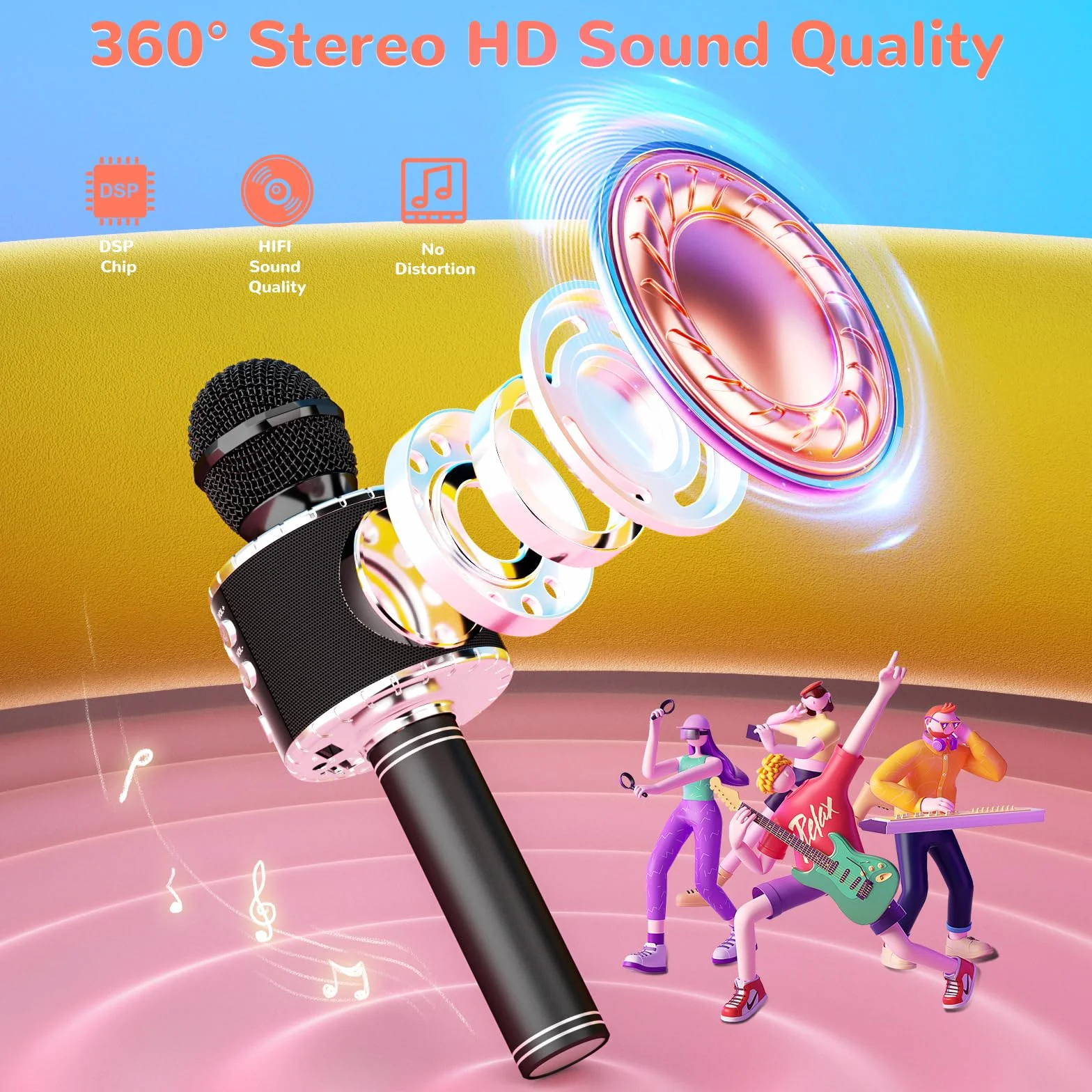 Ankuka Microfono Karaoke Bluetooth Wireless Microfono Bambini Regalo per Bambini 3-12 Anni Microfono Giocattolo Cambia Voce, Compatibile con Android, iOS, PC Nero
