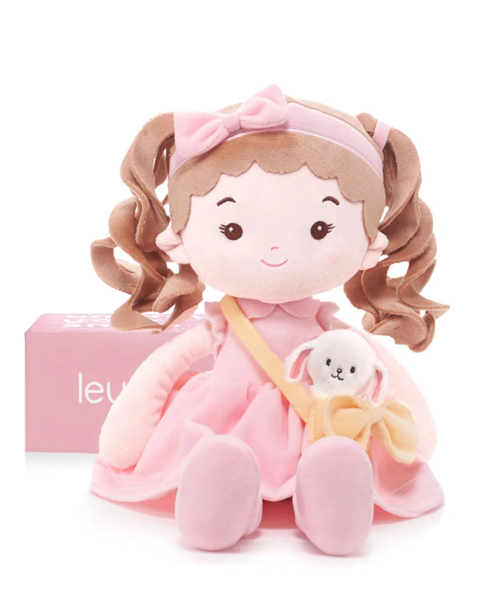 LeyaDoll Bambola Morbida per Bambini (40 cm), Prima Bambola in Stoffa per Bambina di 1 Anno, Regalo di Compleanno e Natale, Giocattolo di Peluche per Neonati e Bambini-Mia-and-Her-Pet-Bunny