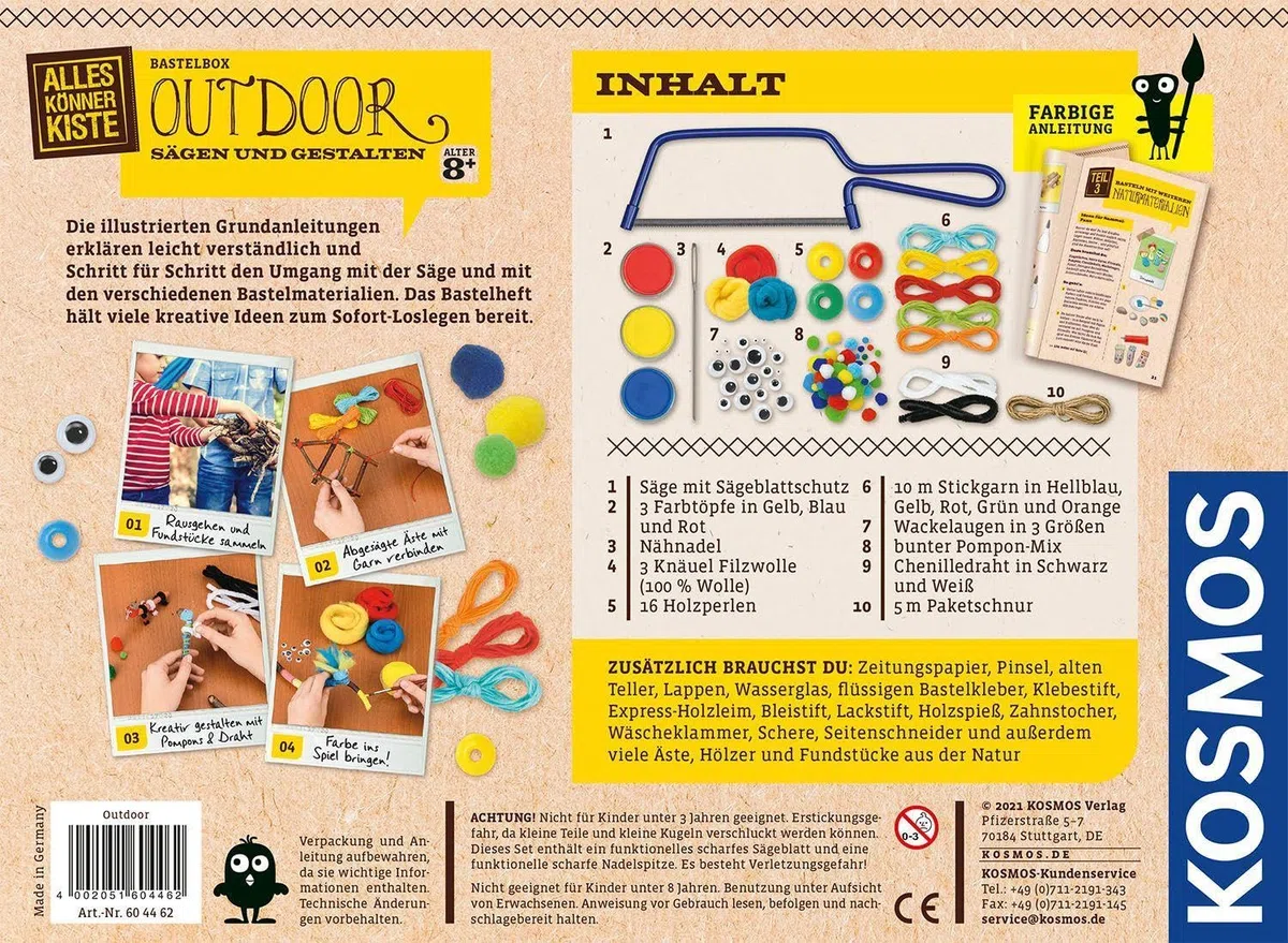 Kosmos 604462 AllesKönner-KCassetta per seghe e Progettazione, con Sega e Materiali Colorati per Avventure Creative nella Natura, Set Fai da Te per Ragazze e Ragazzi a Partire dagli 8 Anni, Arancione