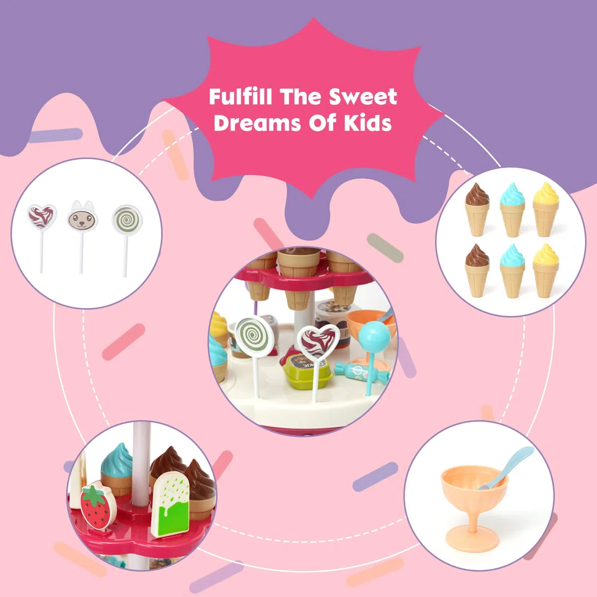 Set di Giocattoli per Gelato, Carretto dei gelati Carretto dei gelati per bambini, Carrello Gelatoper Contatore per Gelato, Giochi di Ruolo Regalo per Bambini 3+ Anni Ragazzi e Ragazze