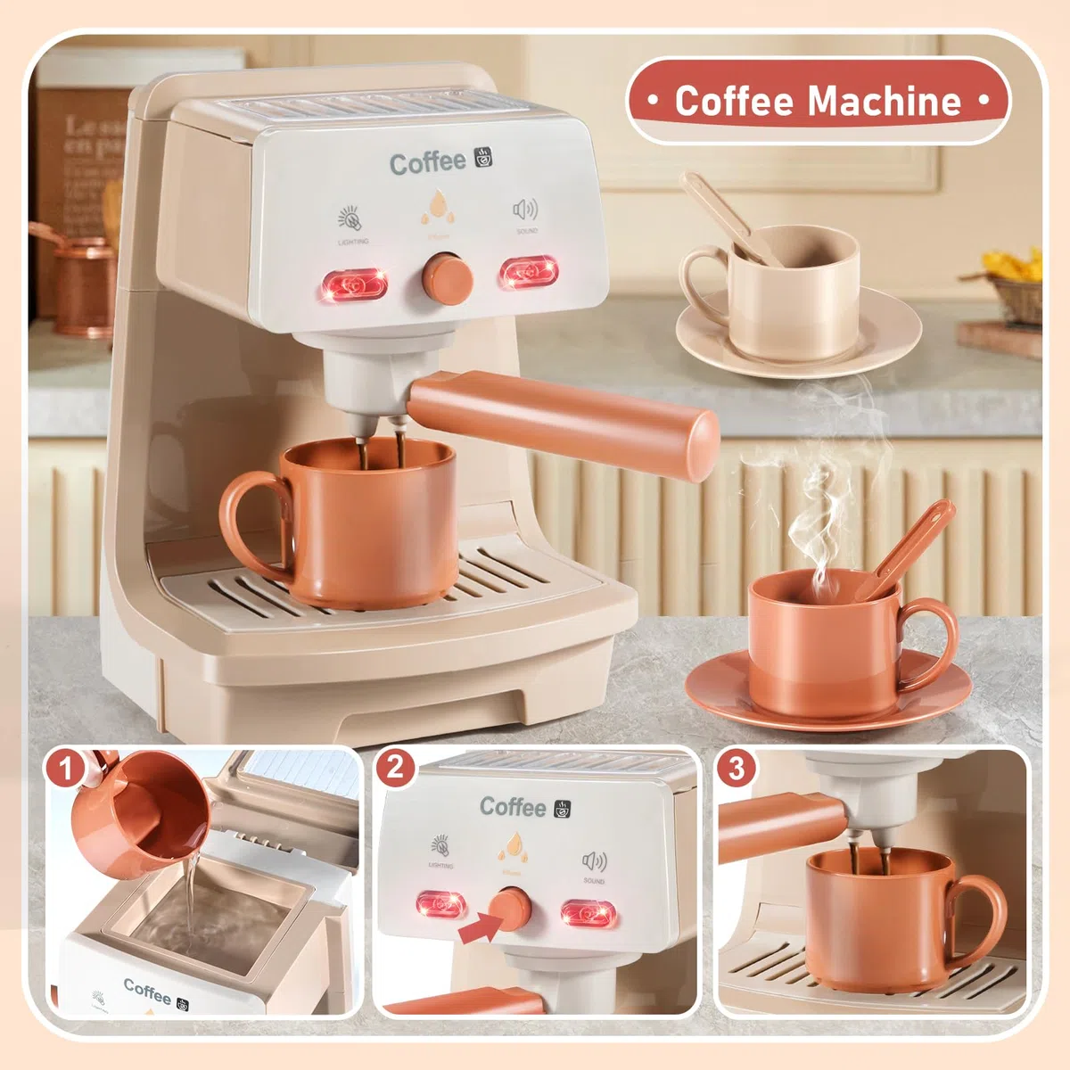 Cucina giocattolo per bambini con macchina del caffe e accessori, utensili e giochi per bambini 3 anni, regalo perfetto bambina e bambino 3 4 5 6 7 8 anni
