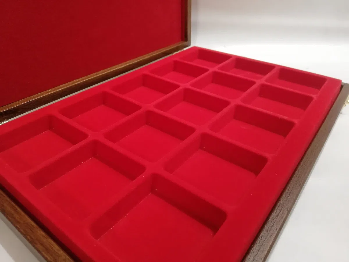 Coins&More Cofanetto in legno per orologi da taschino, gemme, fossili e minerali – fatto a mano, interni morbidi, certificato