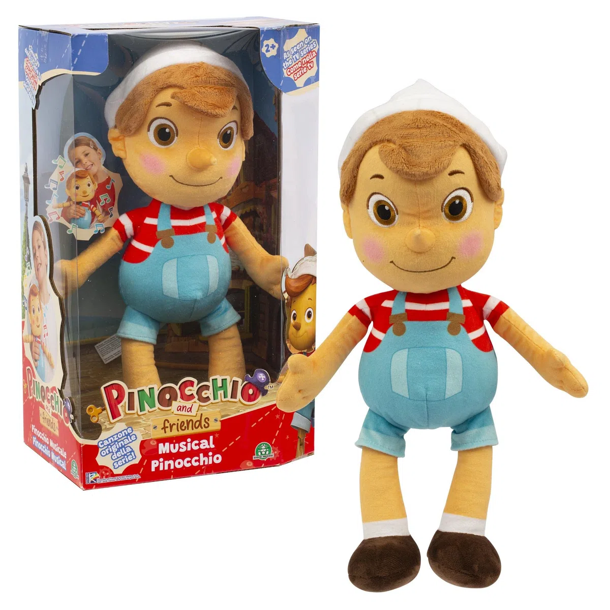 Giochi Preziosi Pinocchio - Peluche Musicale Di 36 Cm Con Cappello, Basta Premere Sulla Pancia Che Si Sente La Sigla Della Serie Tv, Per Bambini A Partire Dai 3 Anni, PNH10000