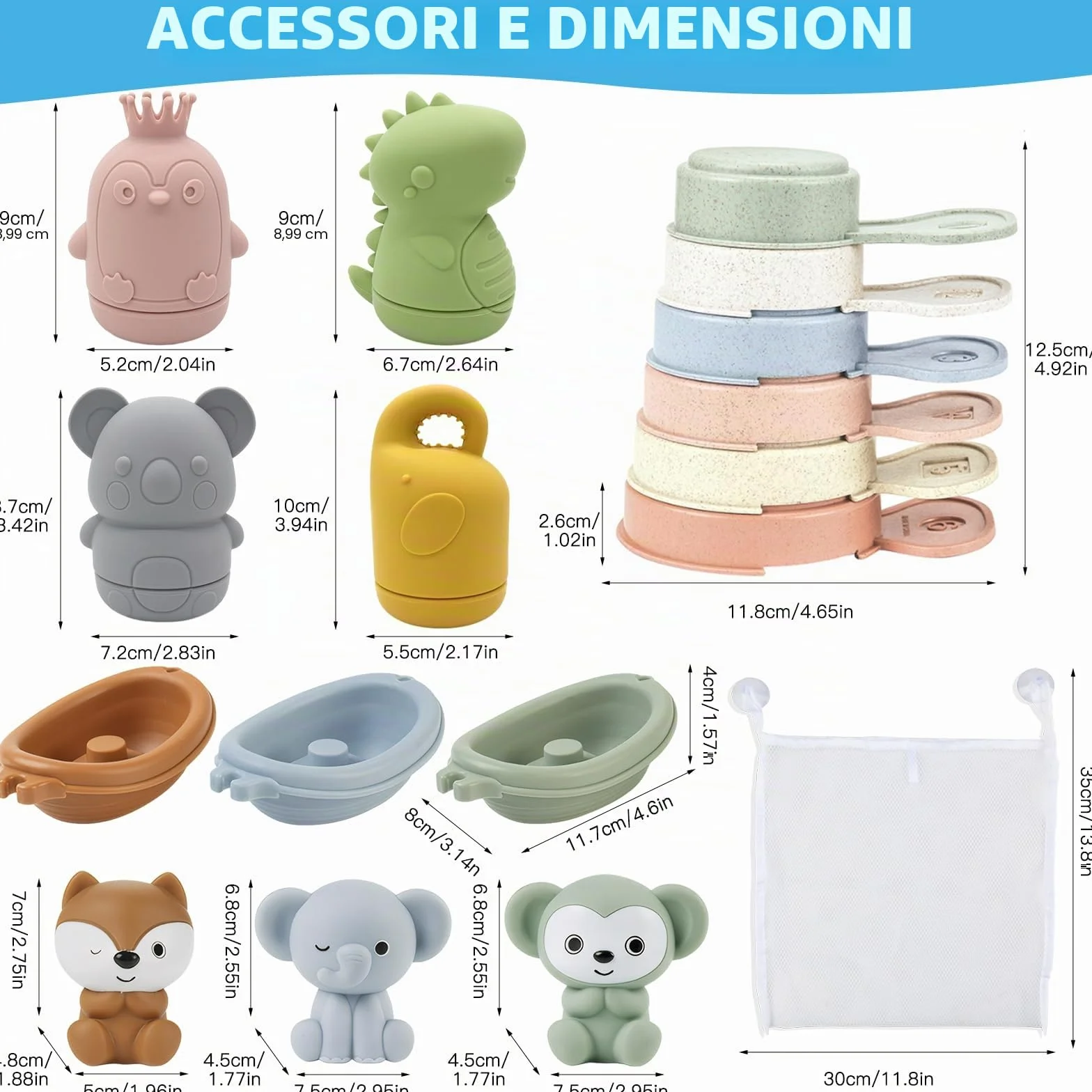 Giocattoli da Bagno Bambini, Giochi Bagnetto, Giocattoli Animali in Silicone con Barchette da Bagno Impilabili e Cucchiaio, Giochi Acqua Giocattolo Che Nuota Giochi Vasca da Bagno Bambini 1 2 3 4 Anni