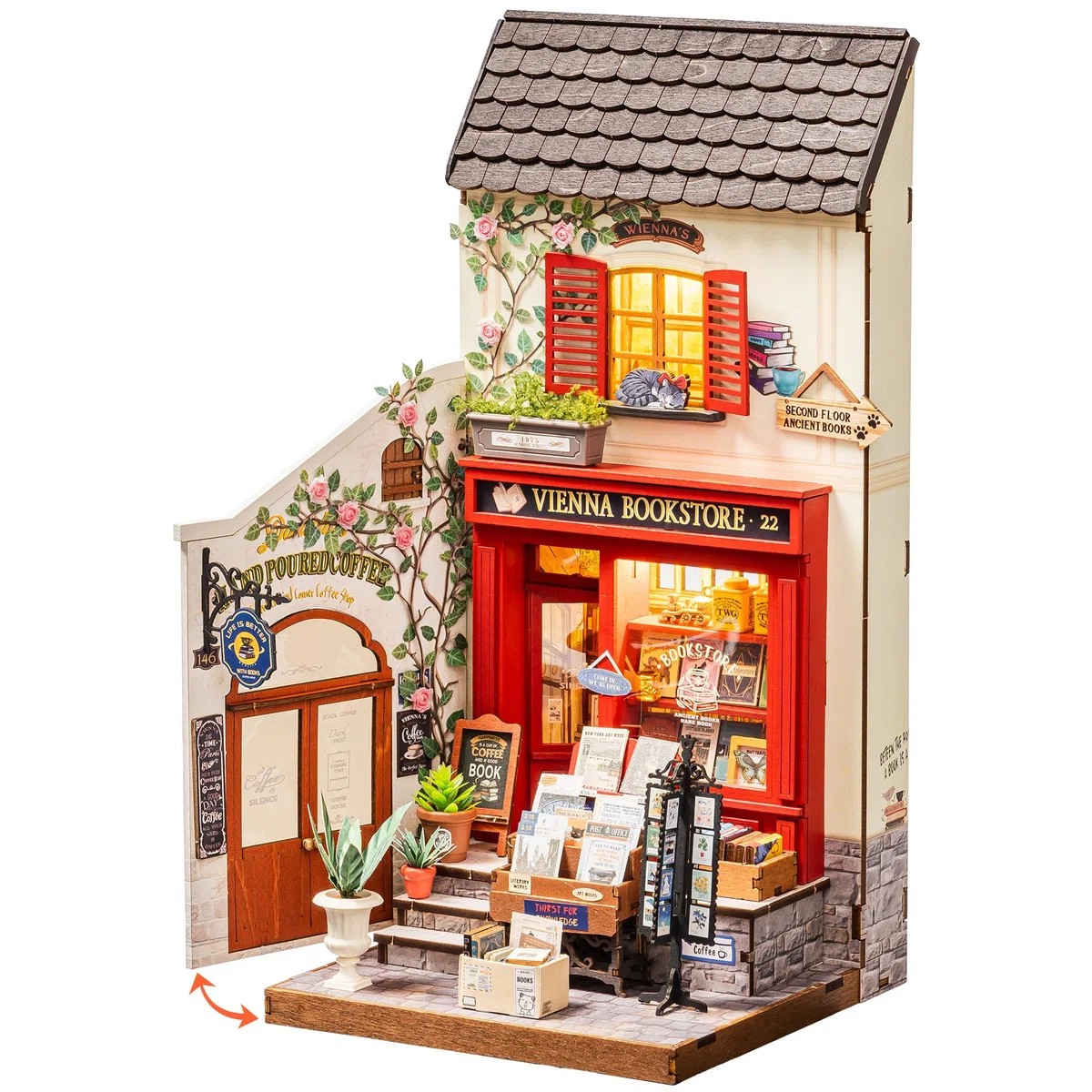 Rolife Miniature Casa Libreria Vienna, 290 pezzi Kit Casa in Miniatura DIY, Modellismo da Costruire Adulti Casa delle Bambole in Legno Puzzle 3D Nessun collante necessario