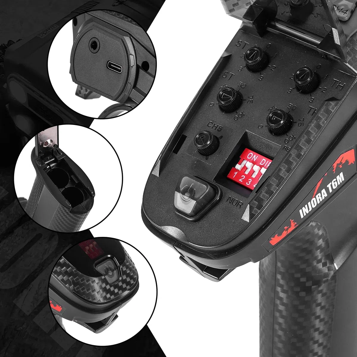 INJORA INT-T6M Trasmettitore Digitale Micro 2.4GHz con Controllo Remoto e Ricevitore 6CH per TRX4M SCX24 Auto RC 1/24 1/18(T6M)