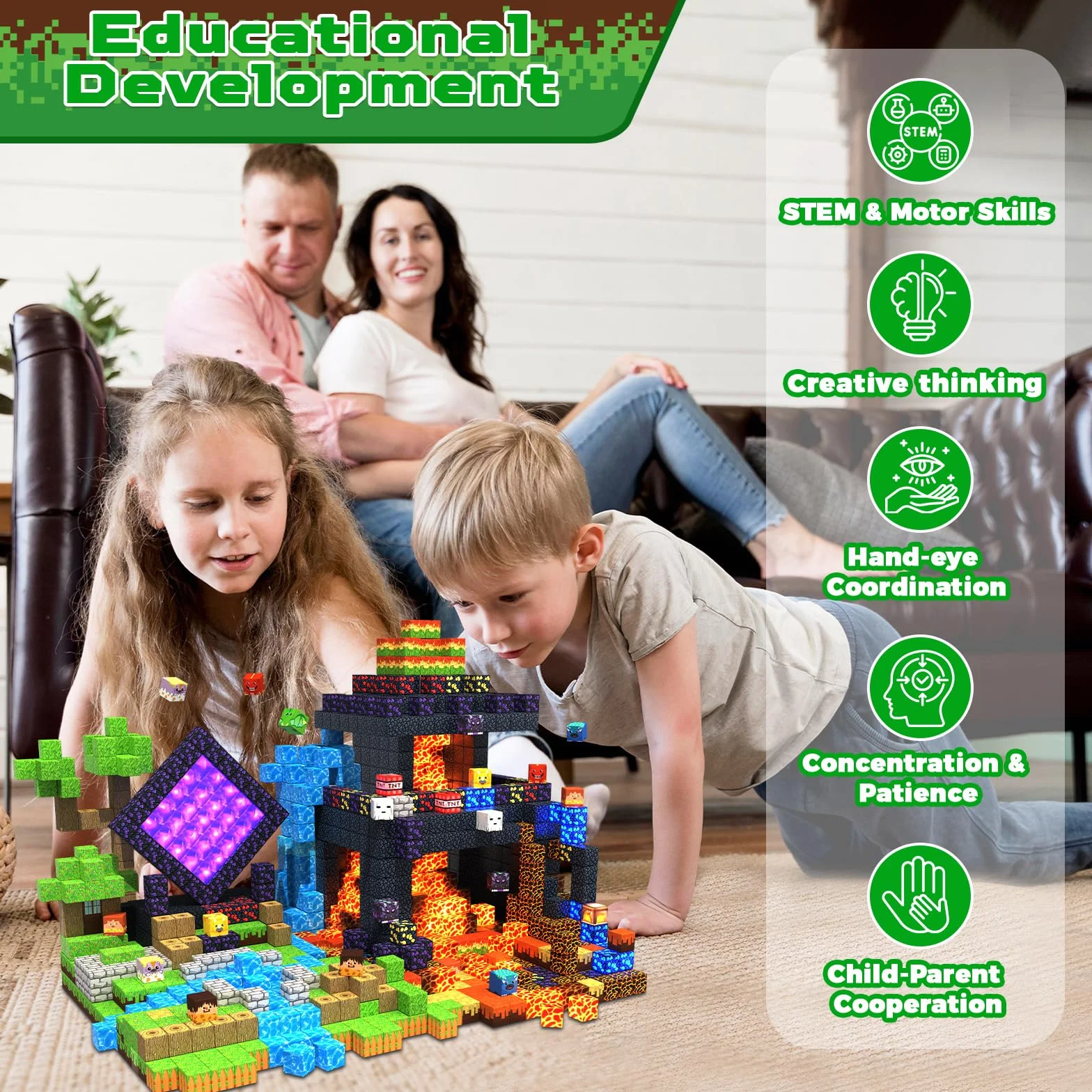 GraceDuck Costruzioni Magnetiche per Bambini 300 Pezzi Set Dinosauri e Vulcano - Blocchi Magnetici con Lava e Foresta - Magnetic Building Blocks Creativi Giocattolo Montessori 3-9 Anni - Regalo STEM