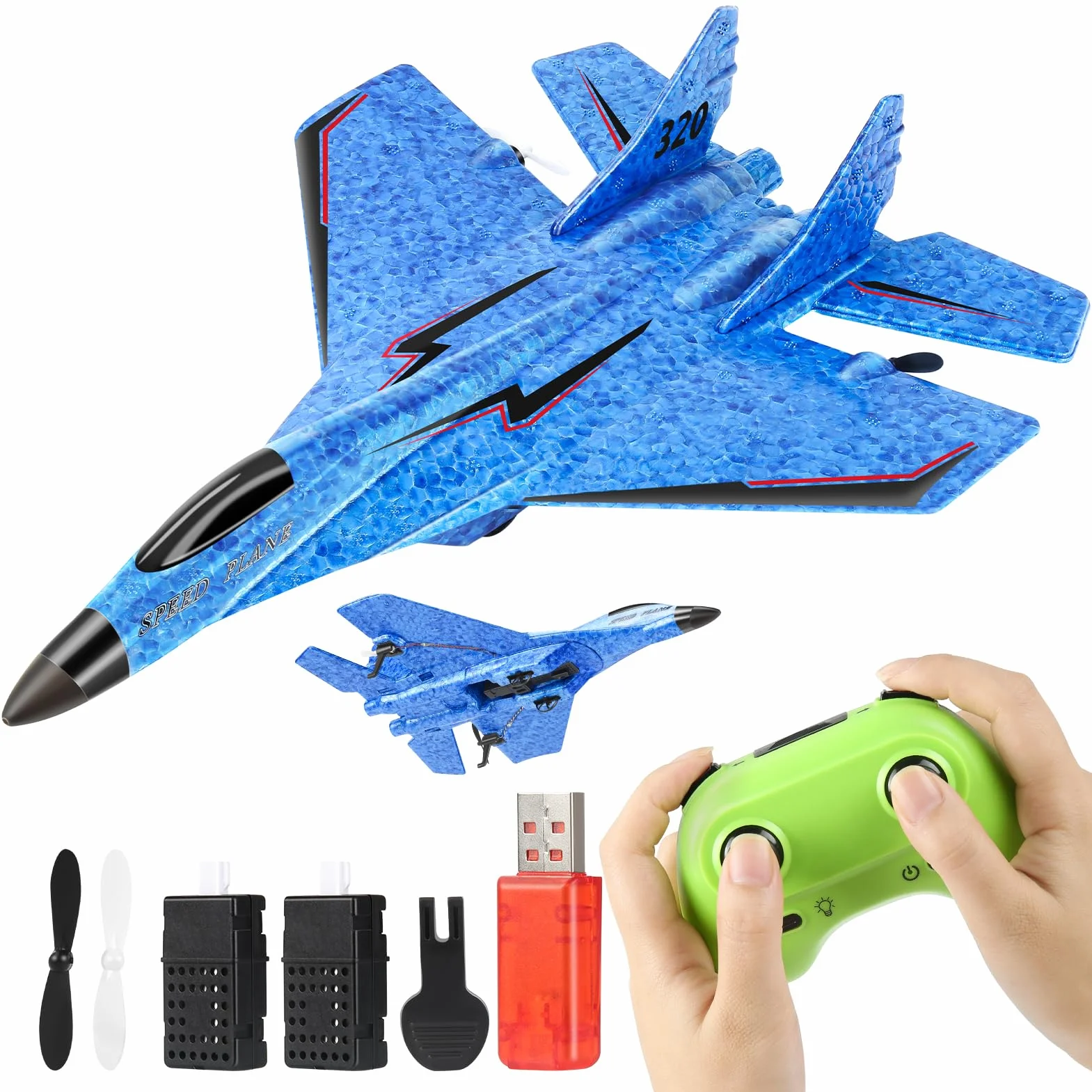 Aereo RC 2.4 GHz telecomandato, 2CH Rc Aereo RTF per principianti, aereo F con luce LED F aereo giocattolo aereo con aereo per principianti bambini adulti (blu)