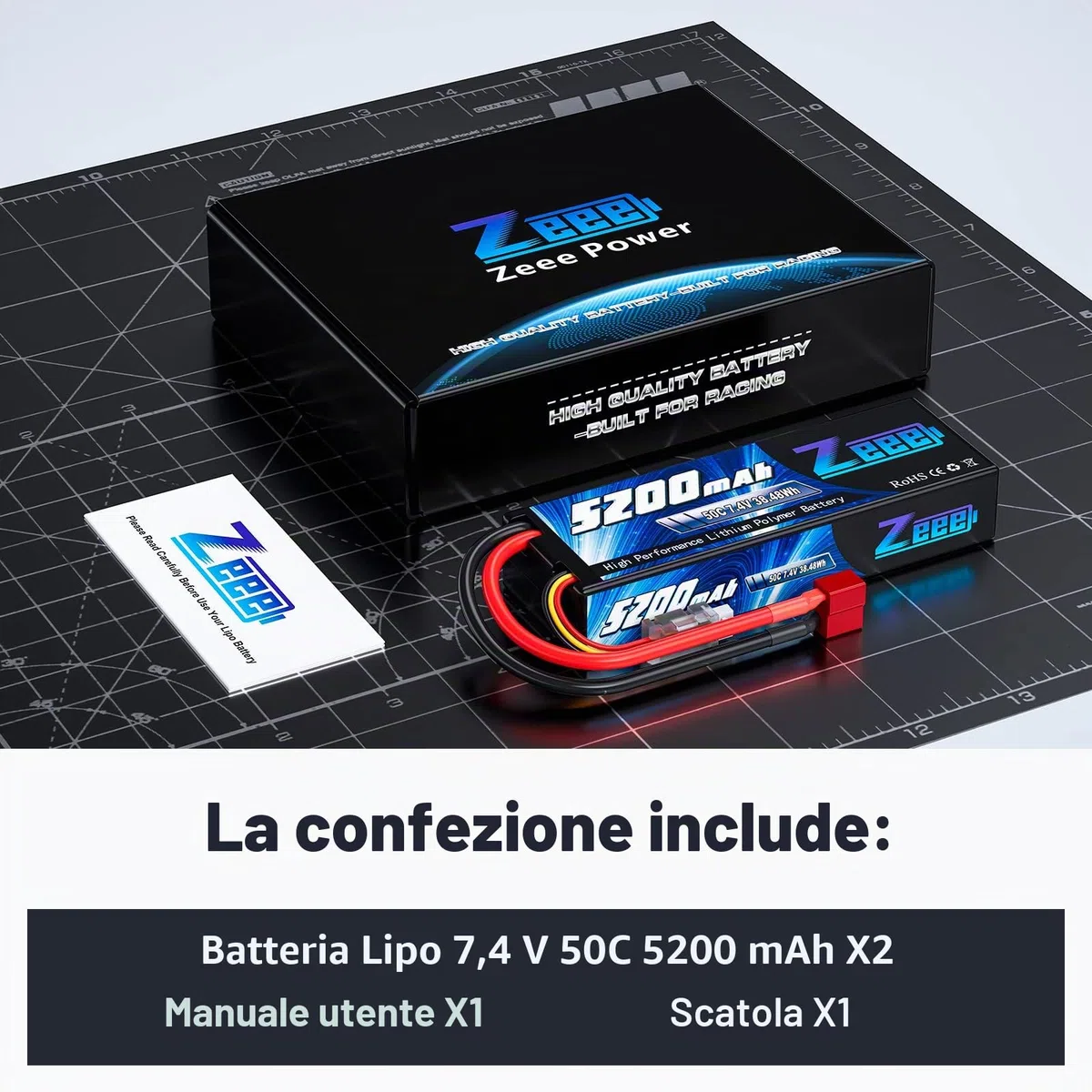 Zeee 2S Lipo Batteria 7,4V 50C 5200mAh RC Batteria Hardcase con Connectore Deans T Spina per RC Evader BX RC Veicolo Auto LKW Truggy RC Nave RC Modells RC Hobby (2 pezzi)