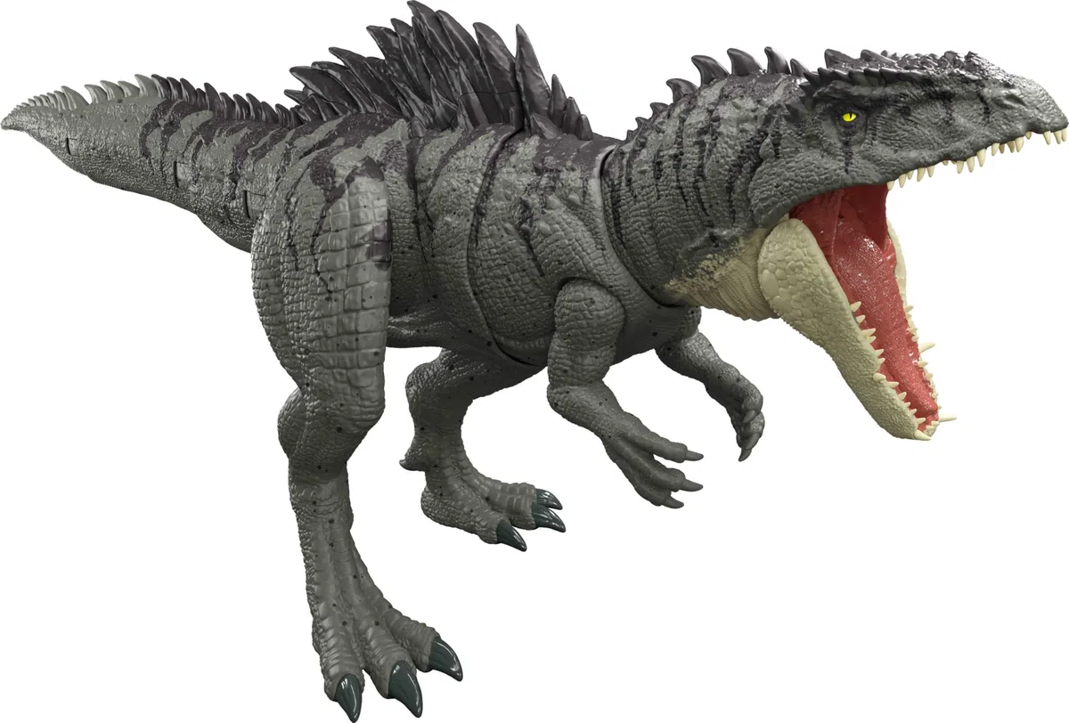 Mattel Jurassic World - Giganotosauro Fauci Colossali, dinosauro lungo 70+ cm con attacco multidirezionale e ruggiti feroci, controlla le spine sul dorso per sferrare la mossa, JKG93