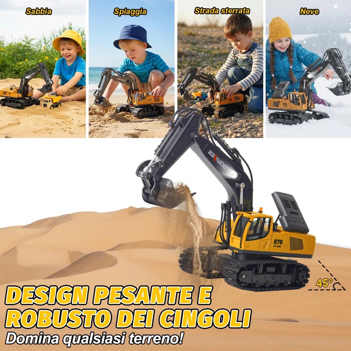 Escavatore telecomandato telecomandato dai 3 4 6 8 anni, 1:18 11 canali escavatore con telecomando, pala e luce LED, escavatore cingolato giocattolo per 3 4 6 8 anni, regalo di compleanno per bambini