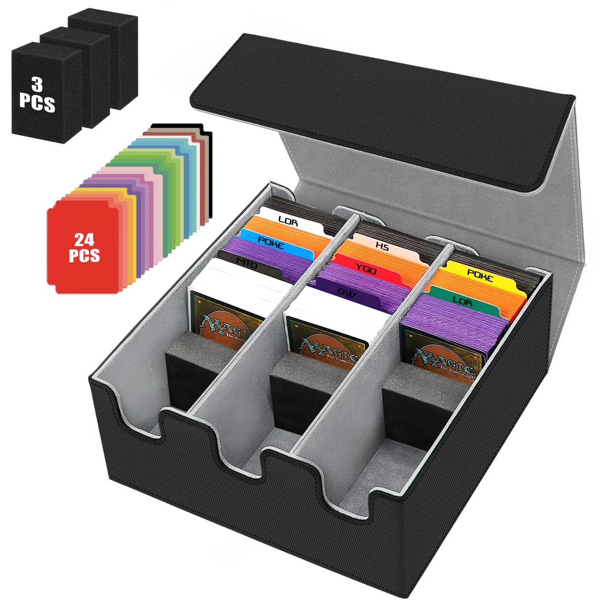 HIMOMO Deck Box per carte Mtg, Scatole Porta Carte Collezionabili da 2100+ Carte con Pelle PU e Chiusura Magnetica, Adatta per MTG,PTCG Carte, Inclusi 8 Divisori per Carte(Grigio)