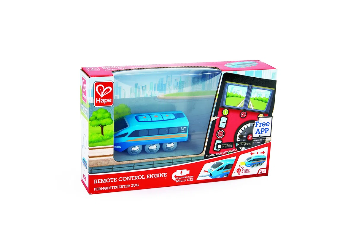 Hape Treno con controllo remoto - Trenino giocattolo con APP gratuita per smart-control e ricarica USB adatto a bambini dai 3 anni