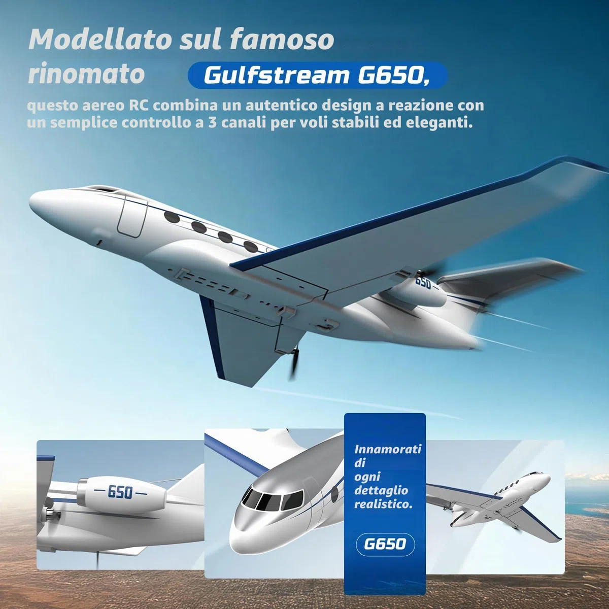 DEERC Aereo Telecomandato Jet Privato, Aereo Giocattolo Telecomandato a 3 Canali, Stabilizzatore Giroscopico a 6 Assi da 2,4 GHz, RTF, Facile da Pilotare per Principianti, Bambini e Adulti
