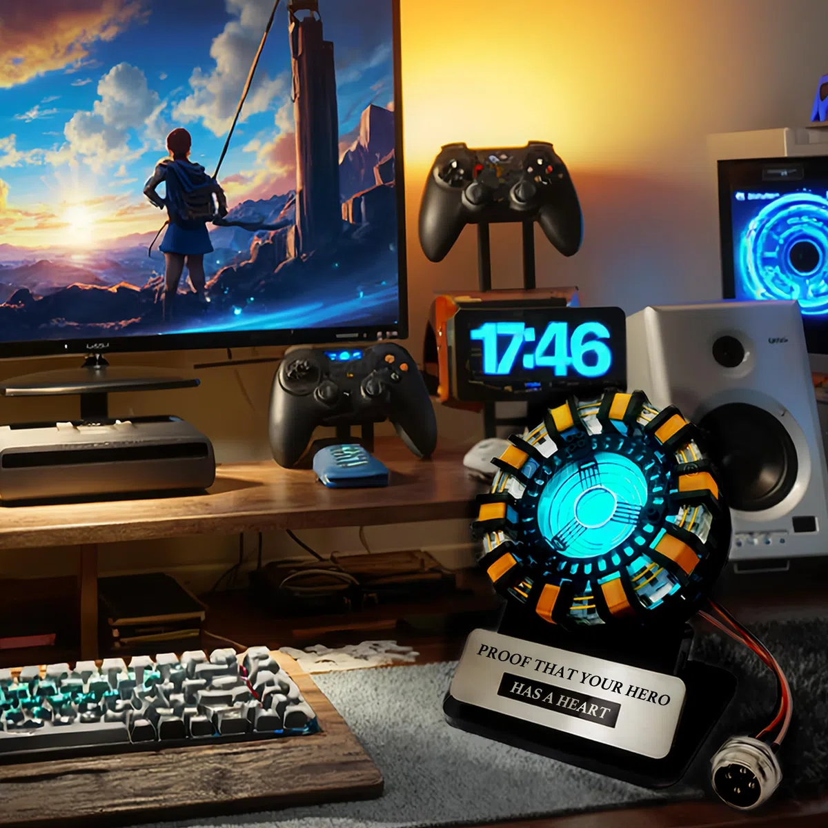 Arc Reactor mk1 Giocattolo Collezionabile Scala 1:1, Display da Scrivania con Effetti Luminosi Interattivi e Telecomando, Alimentazione USB, Pronto all’Uso