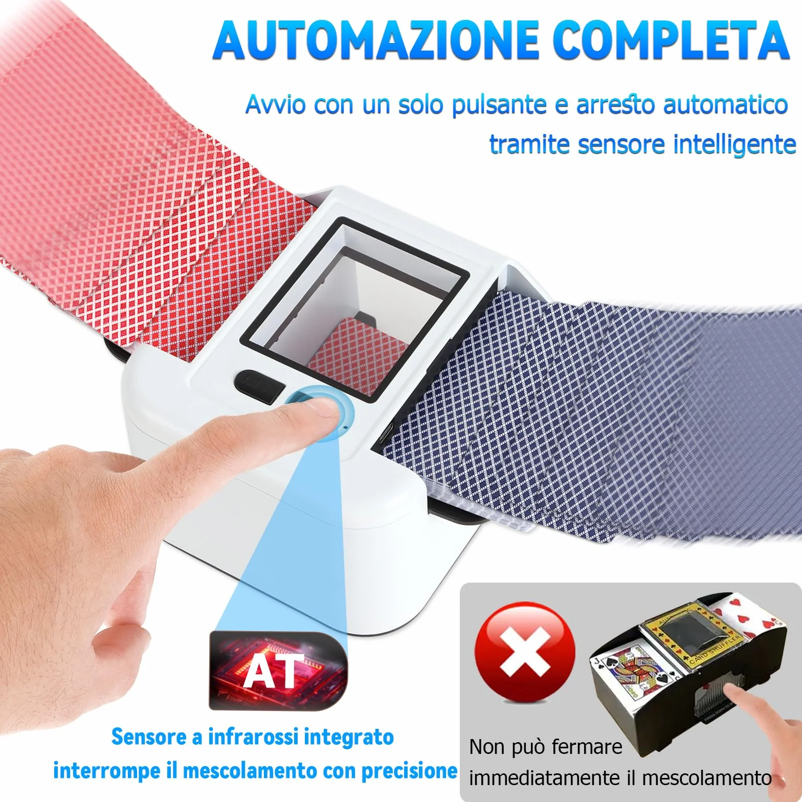 Mescolatore Automatico di Carte da Gioco, Mischiatore Elettrico Portatile per Schede di Diverse Dimensioni, 2000mAh Ricaricabile per Poker, Blackjack, Texas Hold'em (A-Bianco)