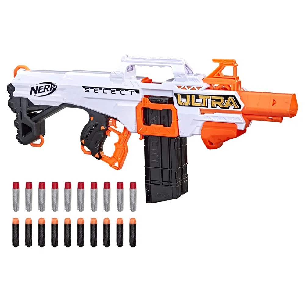 NERF Ultra Select, blaster, distanza o colpi di precisione, con riviste e freccette, compatibile solo con freccette NERF Ultra