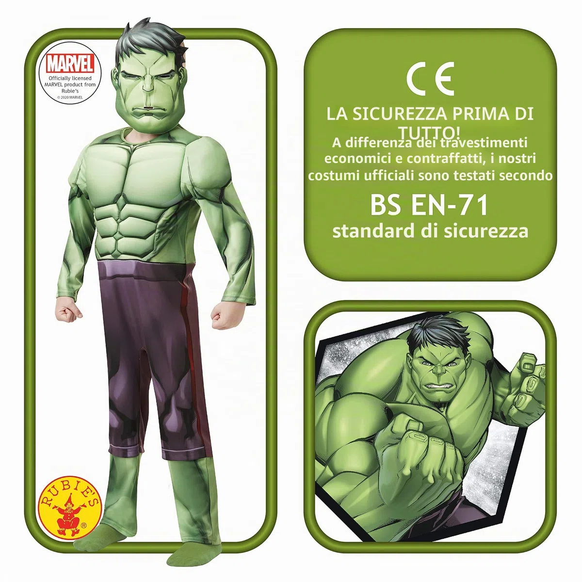 Rubie's, costume ufficiale Marvel Avengers Hulk, per bambini, costume da supereroe