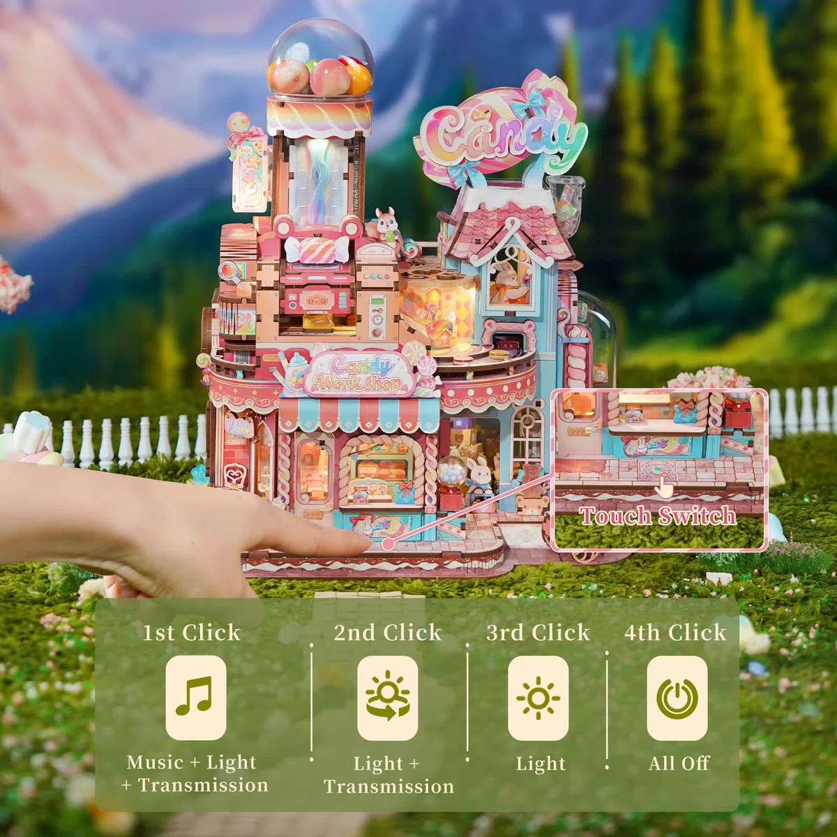 Tonecheer Puzzle in legno 3D, kit di modellini fai da te in legno con musica, componenti mobili e struttura di trasmissione, regalo creativo per compleanno e Natale (Laboratorio di Caramelle)