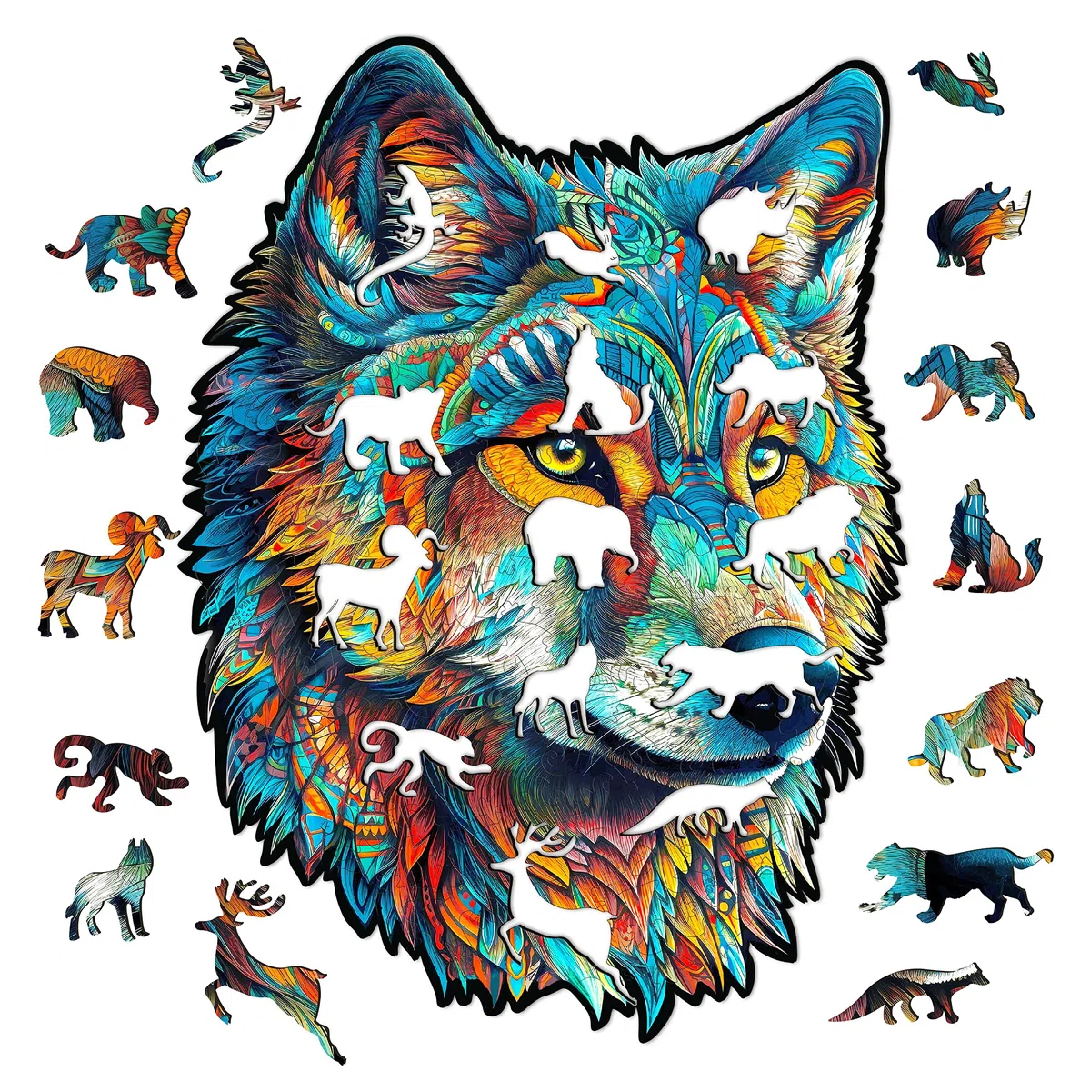 Puzzle in Legno per Adulti, 300 Pezzi, Puzzle Irregolare a Forma di Lupo, 41 x 29,7 cm, Confezione Regalo in Legno